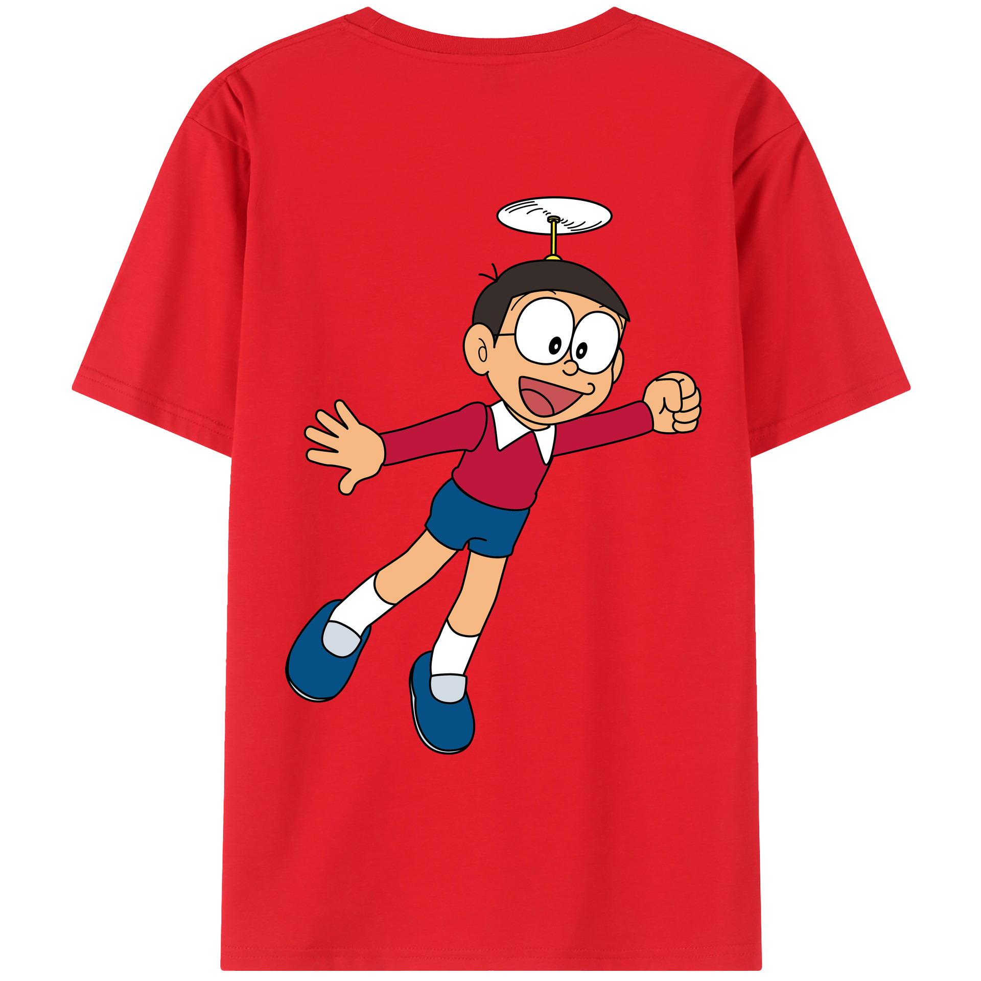 （画像用） ドラえもん 野比 のび太 Doraemon Nobita Nobi 綿100％ メンズ半袖Tシャツ（バックプリント） 通気性