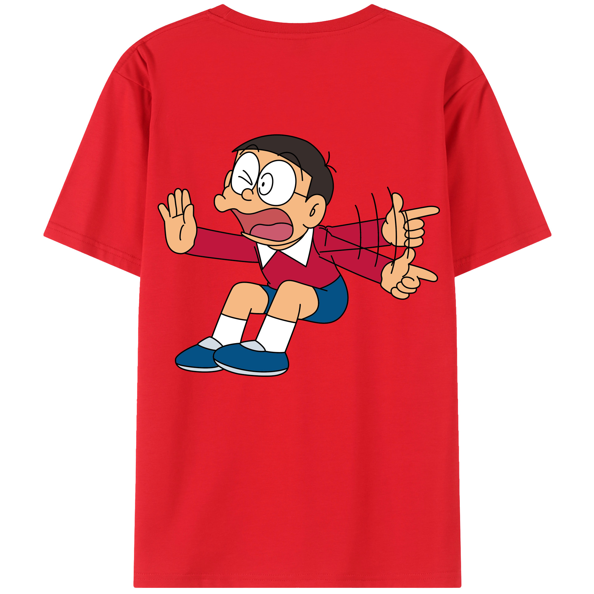 （画像用） ドラえもん 野比 のび太 Doraemon Nobita Nobi 綿100％ メンズ半袖Tシャツ（バックプリント） 通気性