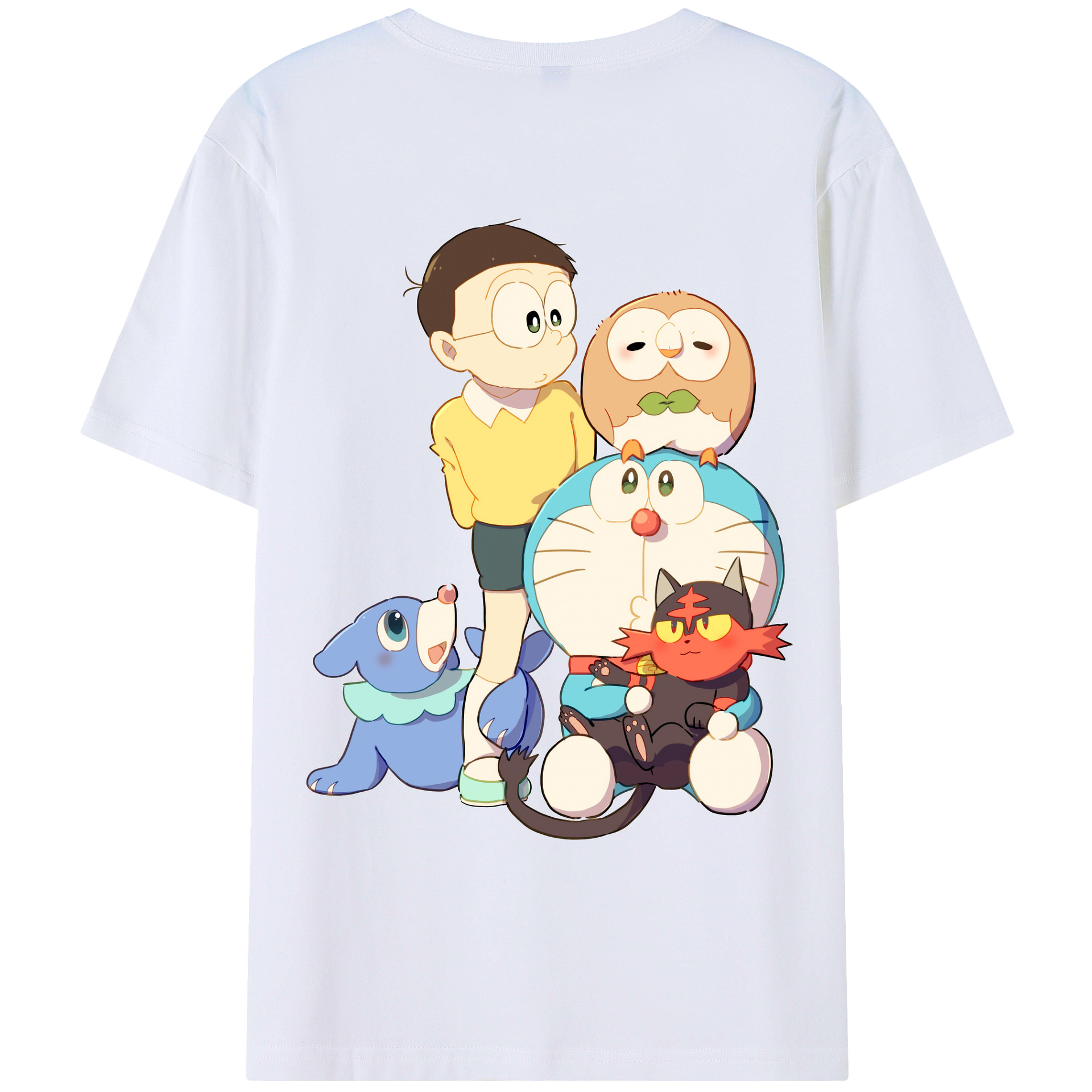 （画像用） ドラえもん Doraemon 綿100％ メンズ半袖Tシャツ（バックプリント） 通気性