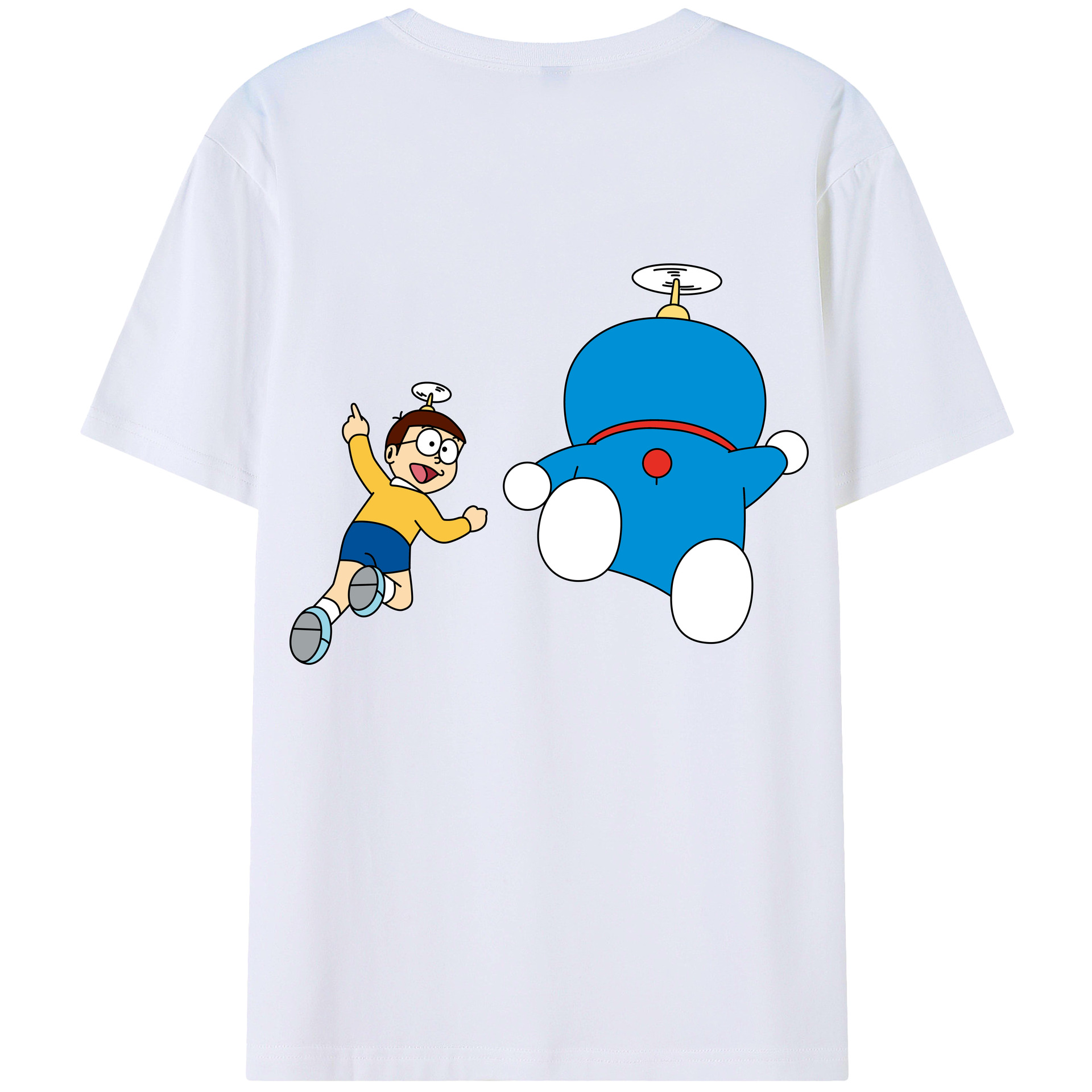 （画像用） ドラえもん 野比 のび太 Doraemon Nobita Nobi 綿100％ メンズ半袖Tシャツ（バックプリント） 通気性