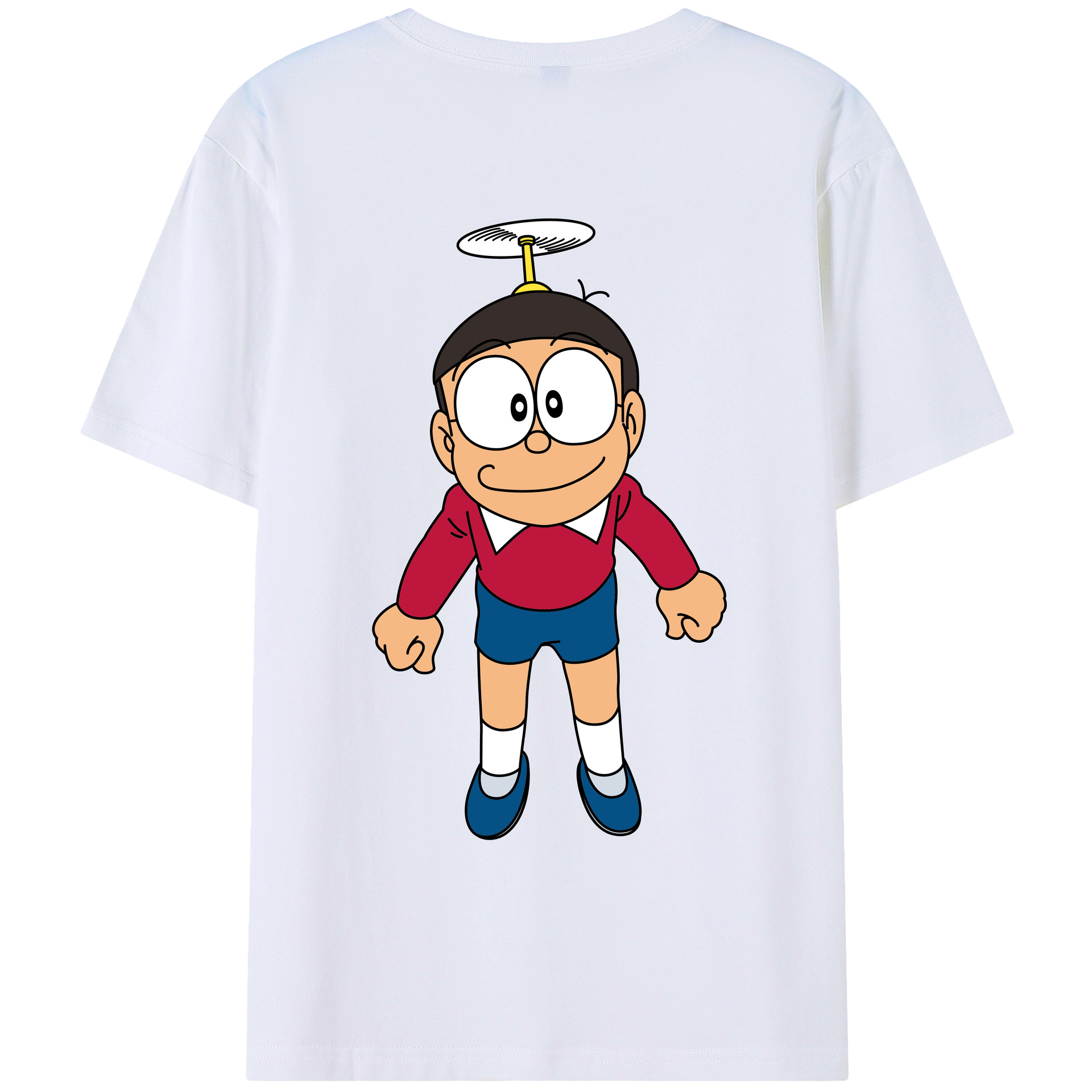 （画像用） ドラえもん 野比 のび太 Doraemon Nobita Nobi 綿100％ メンズ半袖Tシャツ（バックプリント） 通気性