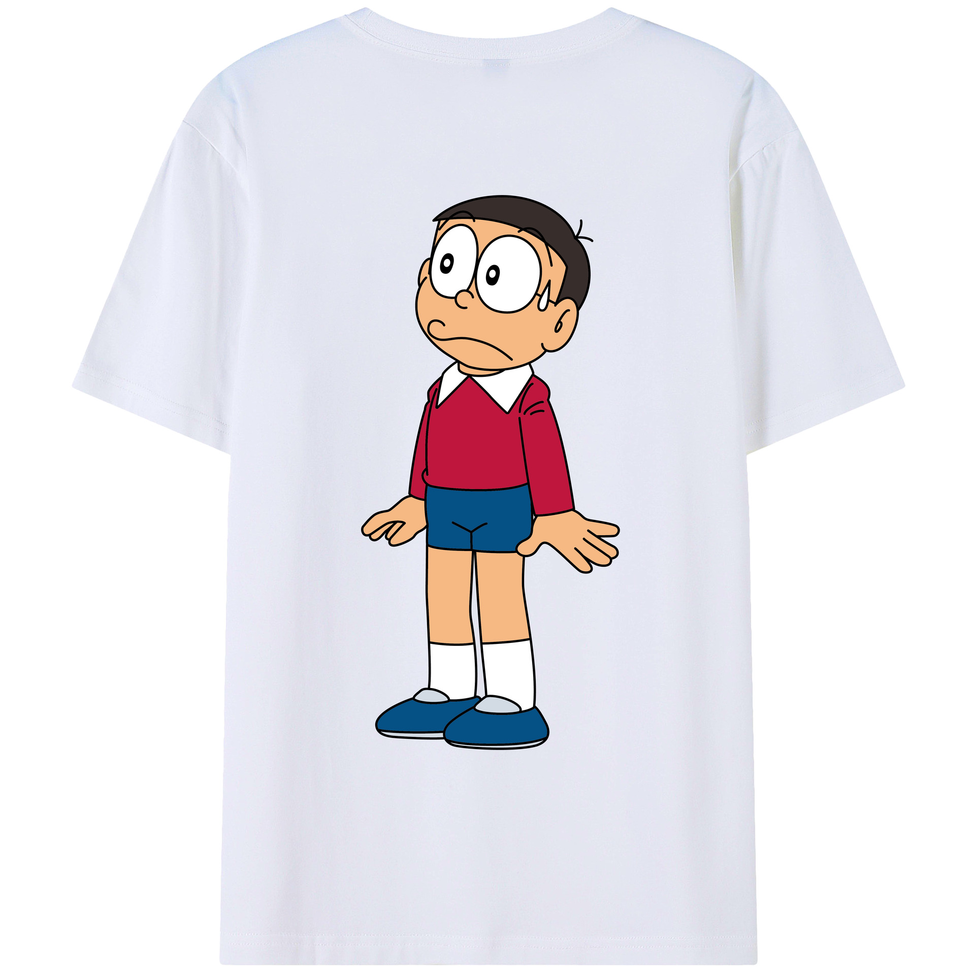 （画像用） ドラえもん 野比 のび太 Doraemon Nobita Nobi 綿100％ メンズ半袖Tシャツ（バックプリント） 通気性
