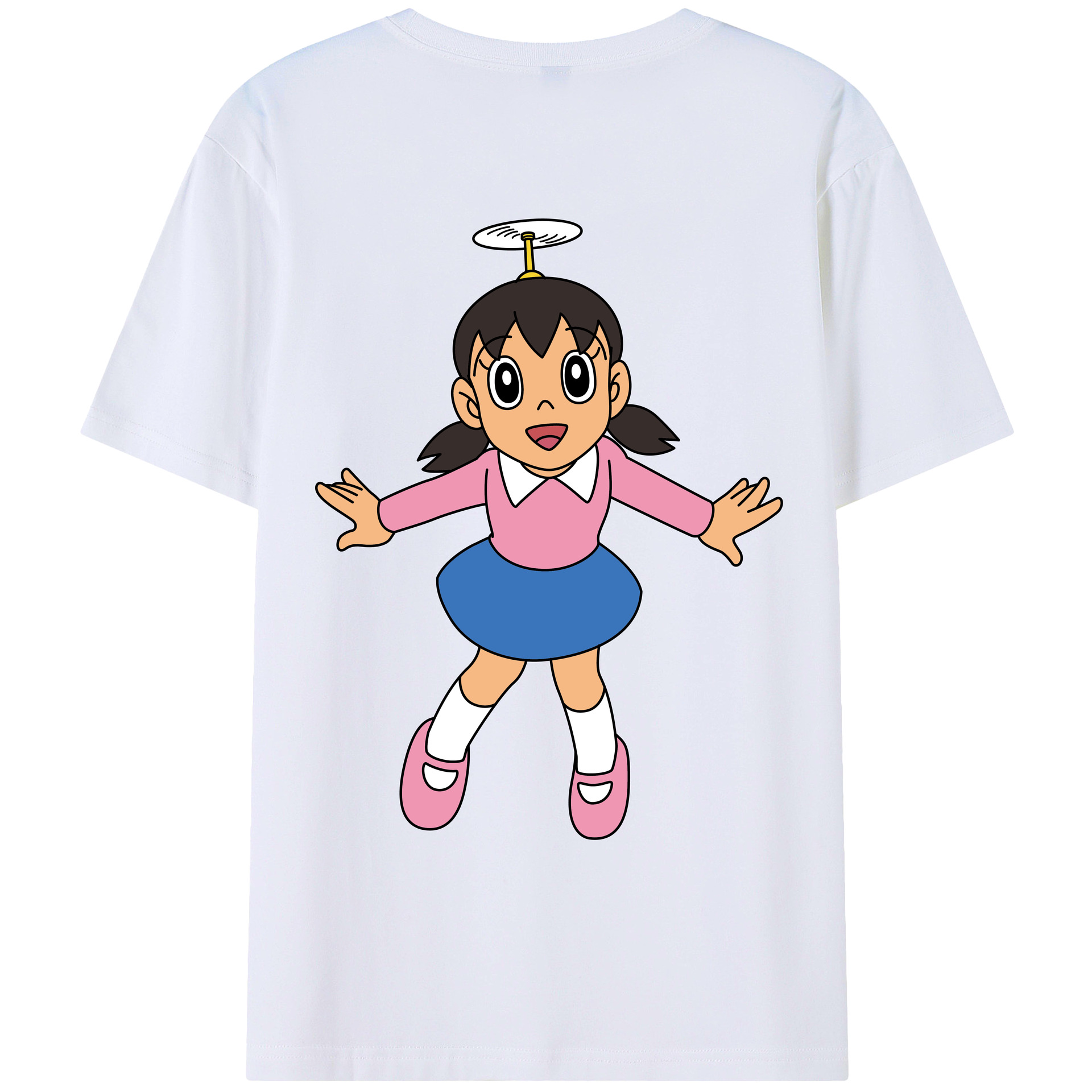 （画像用） ドラえもん みなもと しずか Doraemon Shizuka Minamoto 綿100％ メンズ半袖Tシャツ（バックプリント） 通気性