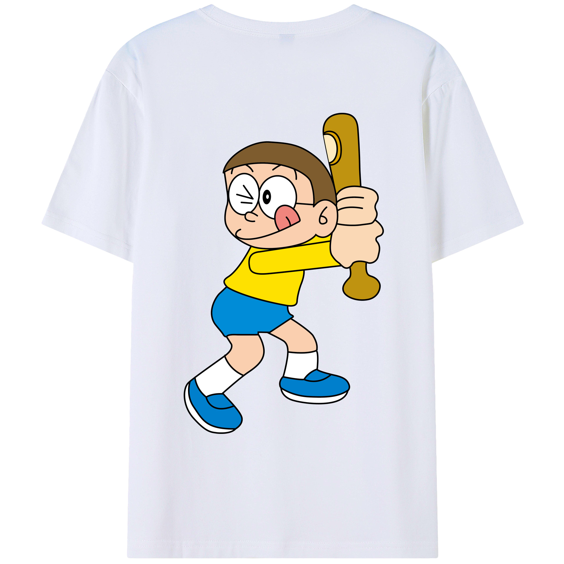 （画像用） ドラえもん 野比 のび太 Doraemon Nobita Nobi 綿100％ メンズ半袖Tシャツ（バックプリント） 通気性