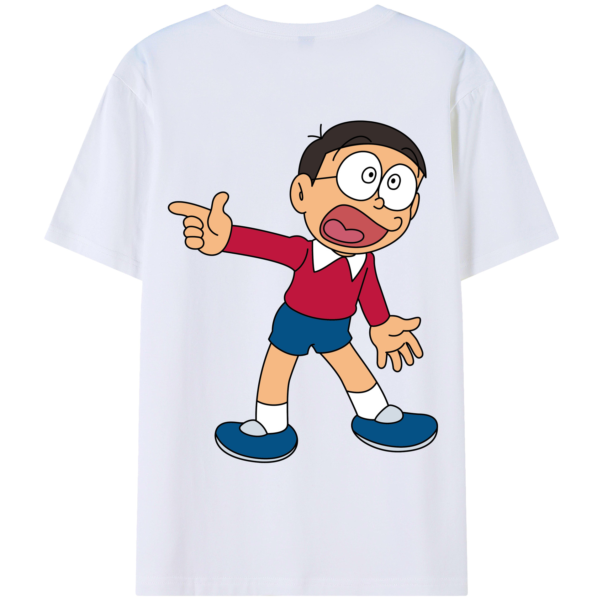 （画像用） ドラえもん 野比 のび太 Doraemon Nobita Nobi 綿100％ メンズ半袖Tシャツ（バックプリント） 通気性