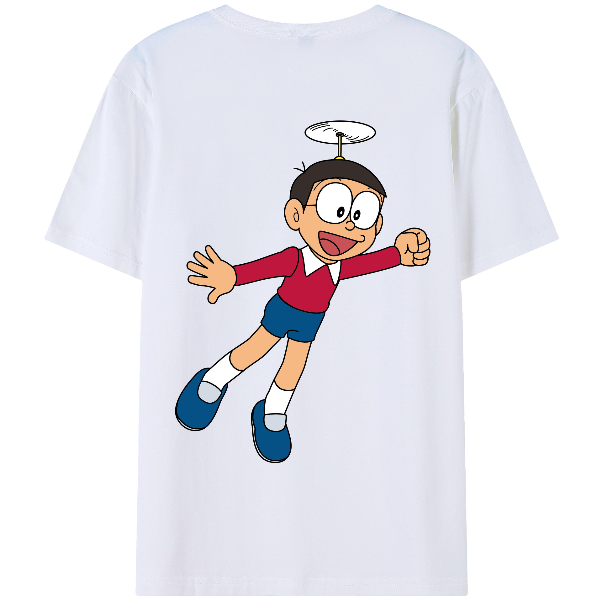 （画像用） ドラえもん 野比 のび太 Doraemon Nobita Nobi 綿100％ メンズ半袖Tシャツ（バックプリント） 通気性