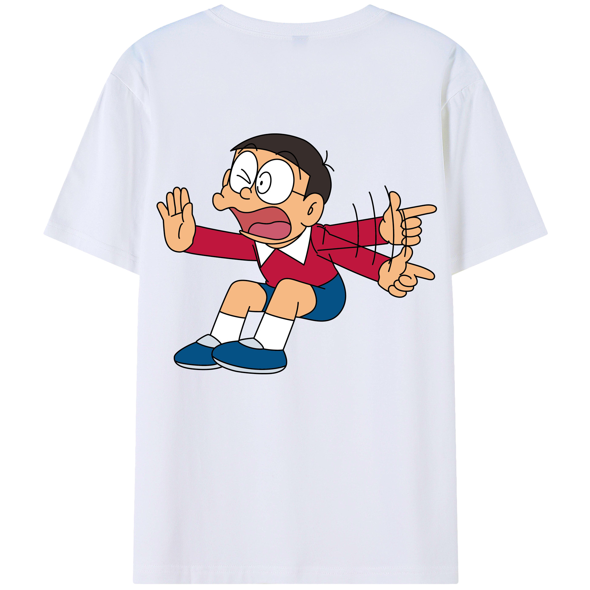 （画像用） ドラえもん 野比 のび太 Doraemon Nobita Nobi 綿100％ メンズ半袖Tシャツ（バックプリント） 通気性