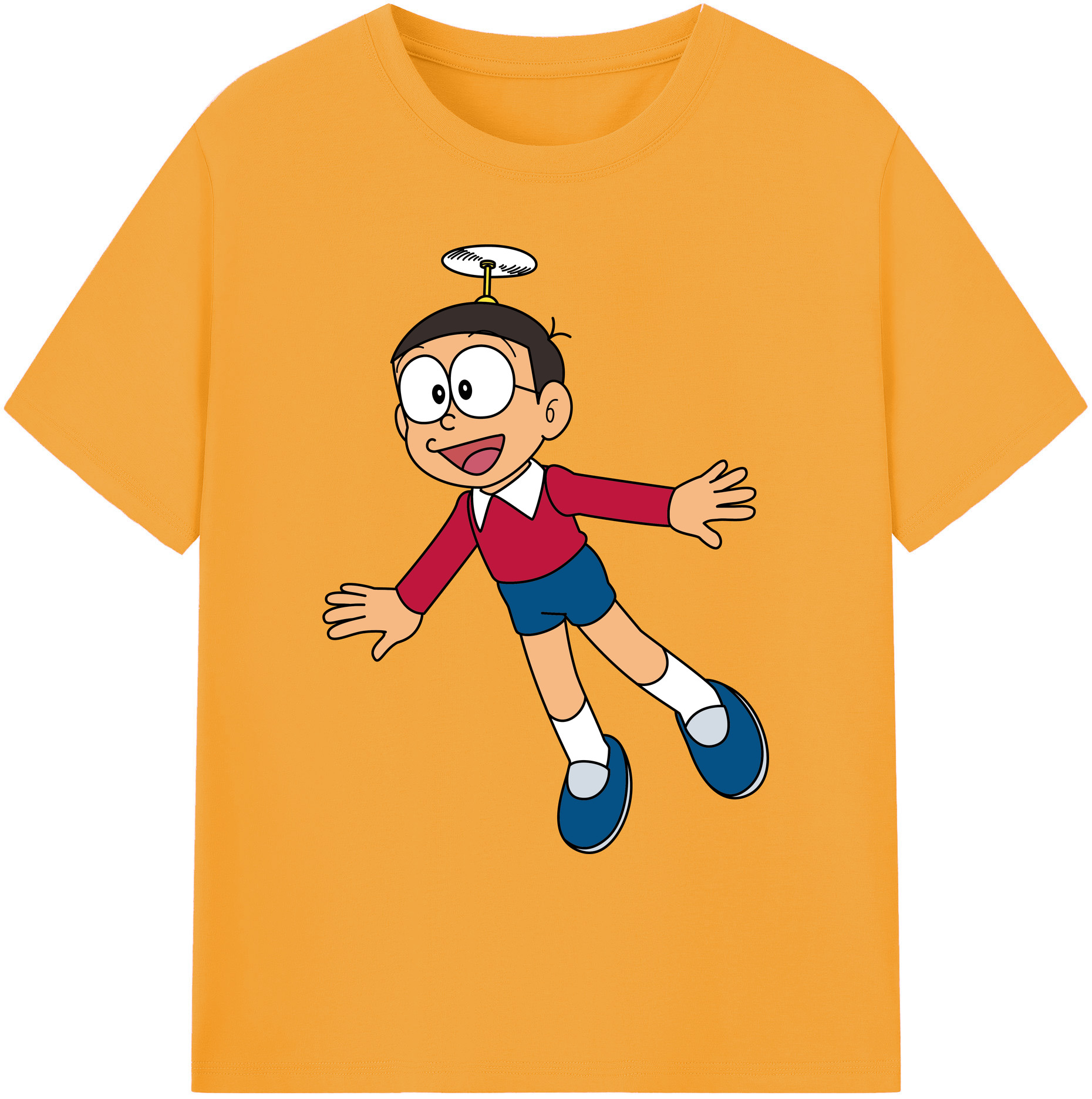 （画像用） ドラえもん 野比 のび太 Doraemon Nobita Nobi 綿100％ メンズ半袖Tシャツ｜肌触りやわらか＆通気性