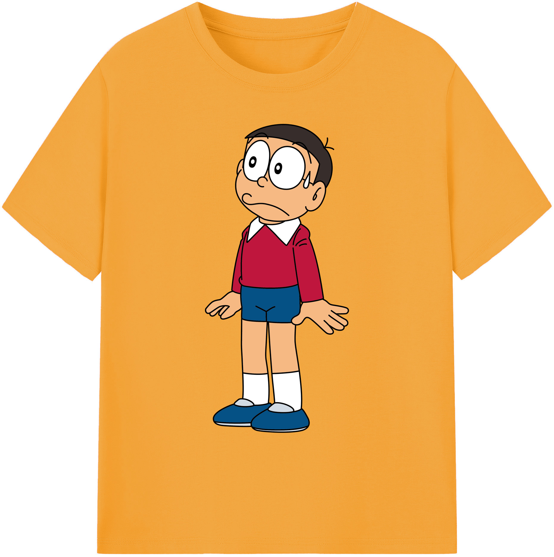 （画像用） ドラえもん 野比 のび太 Doraemon Nobita Nobi 綿100％ メンズ半袖Tシャツ｜肌触りやわらか＆通気性