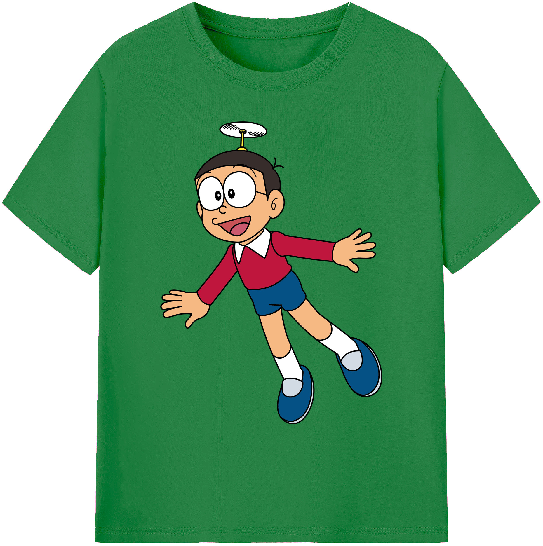 （画像用） ドラえもん 野比 のび太 Doraemon Nobita Nobi 綿100％ メンズ半袖Tシャツ｜肌触りやわらか＆通気性