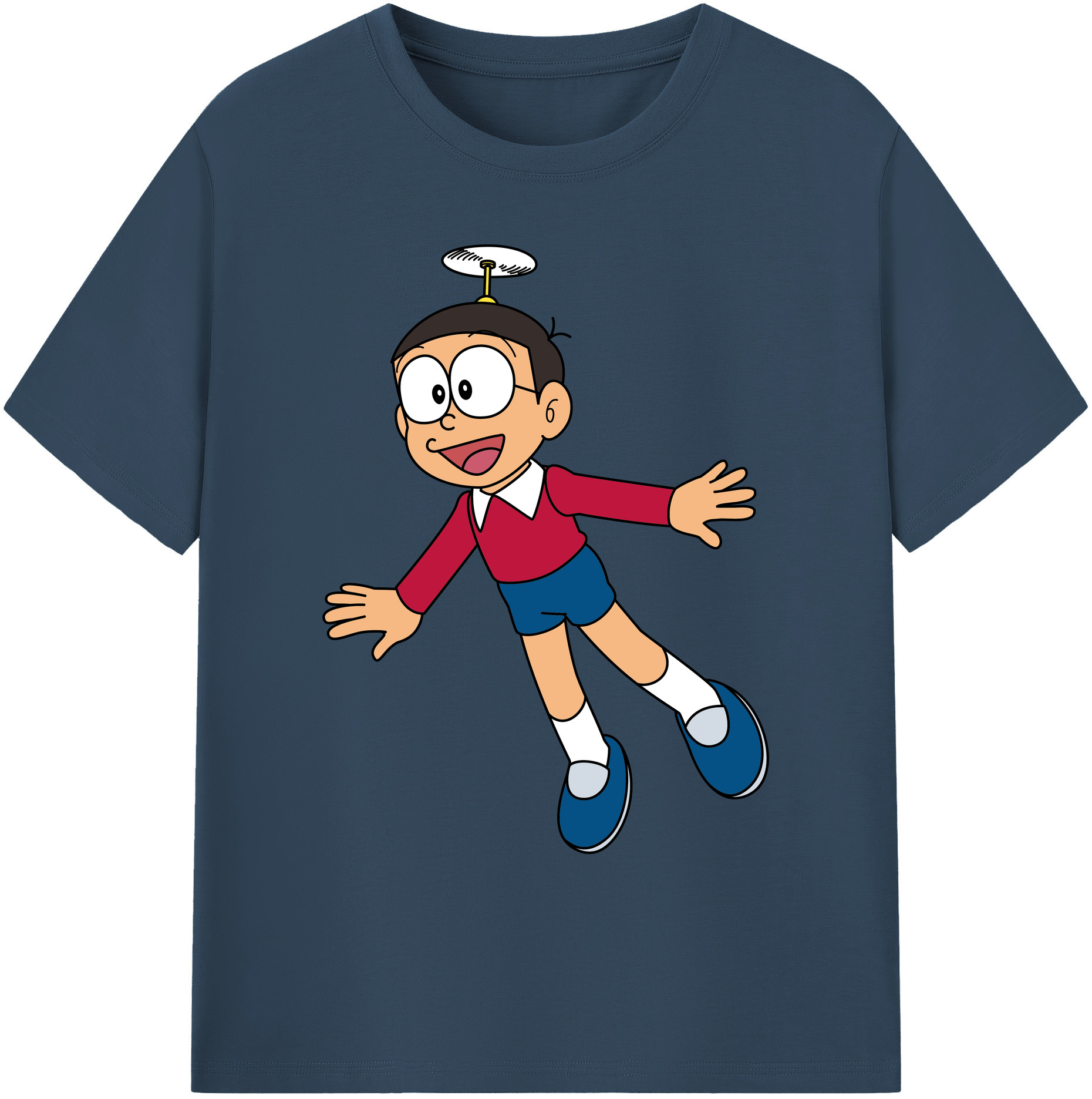 （画像用） ドラえもん 野比 のび太 Doraemon Nobita Nobi 綿100％ メンズ半袖Tシャツ｜肌触りやわらか＆通気性