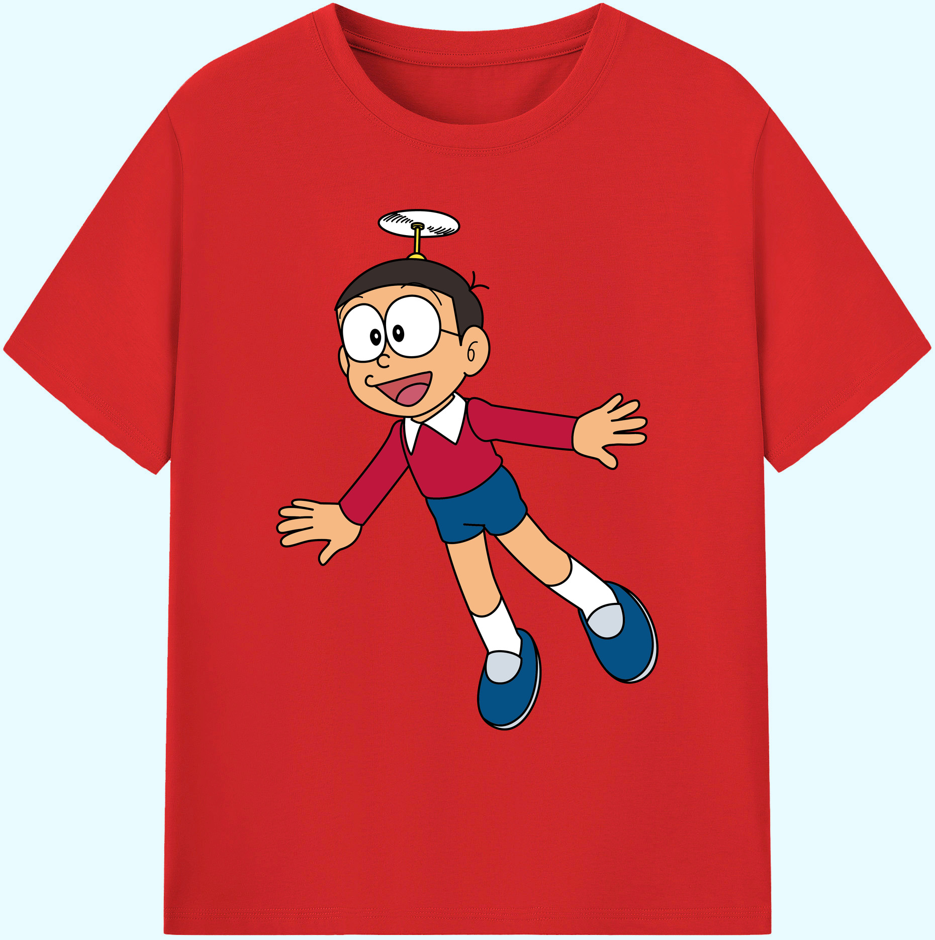 （画像用） ドラえもん 野比 のび太 Doraemon Nobita Nobi 綿100％ メンズ半袖Tシャツ｜肌触りやわらか＆通気性