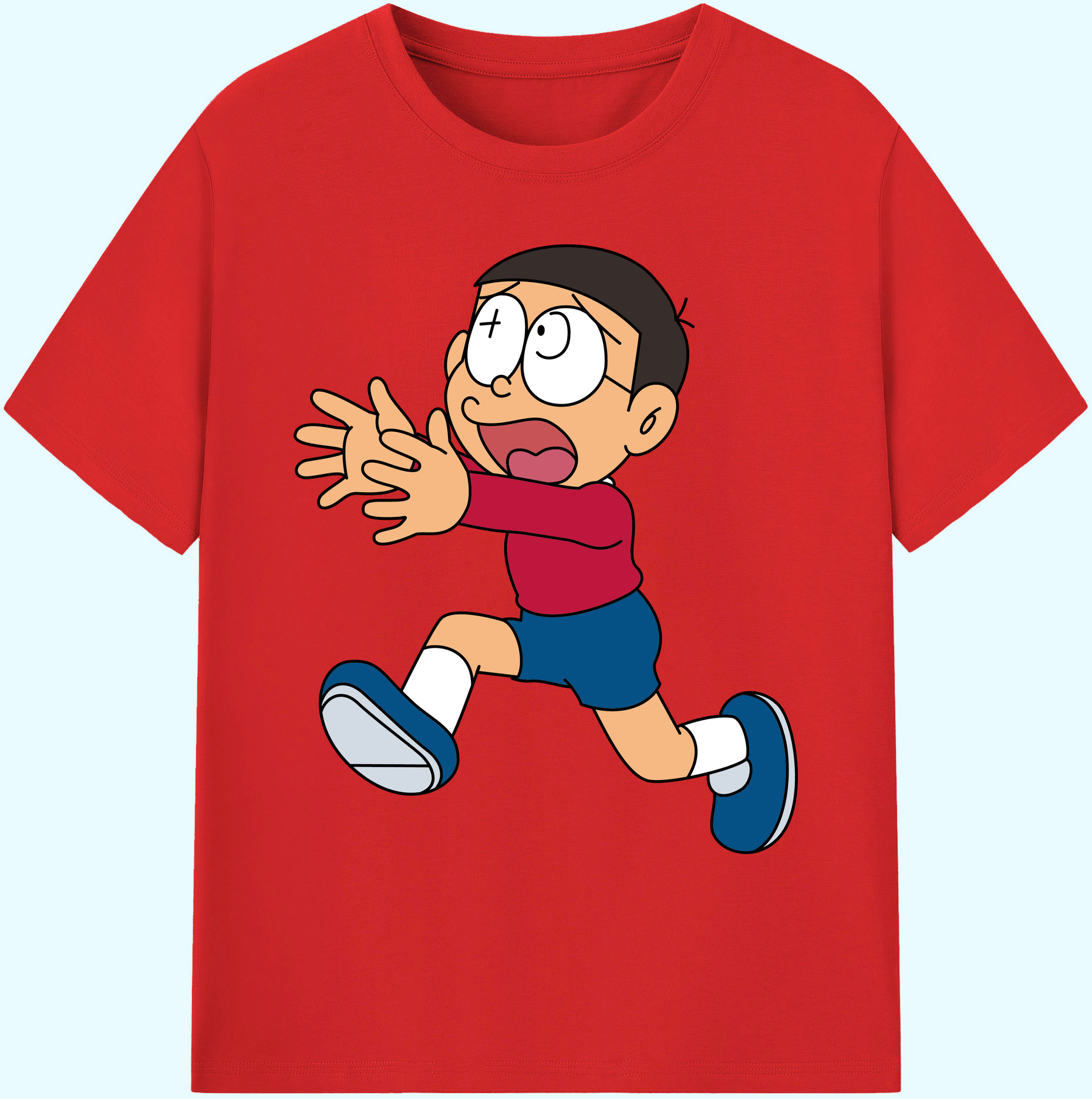 （画像用） ドラえもん 野比 のび太 Doraemon Nobita Nobi 綿100％ メンズ半袖Tシャツ｜肌触りやわらか＆通気性