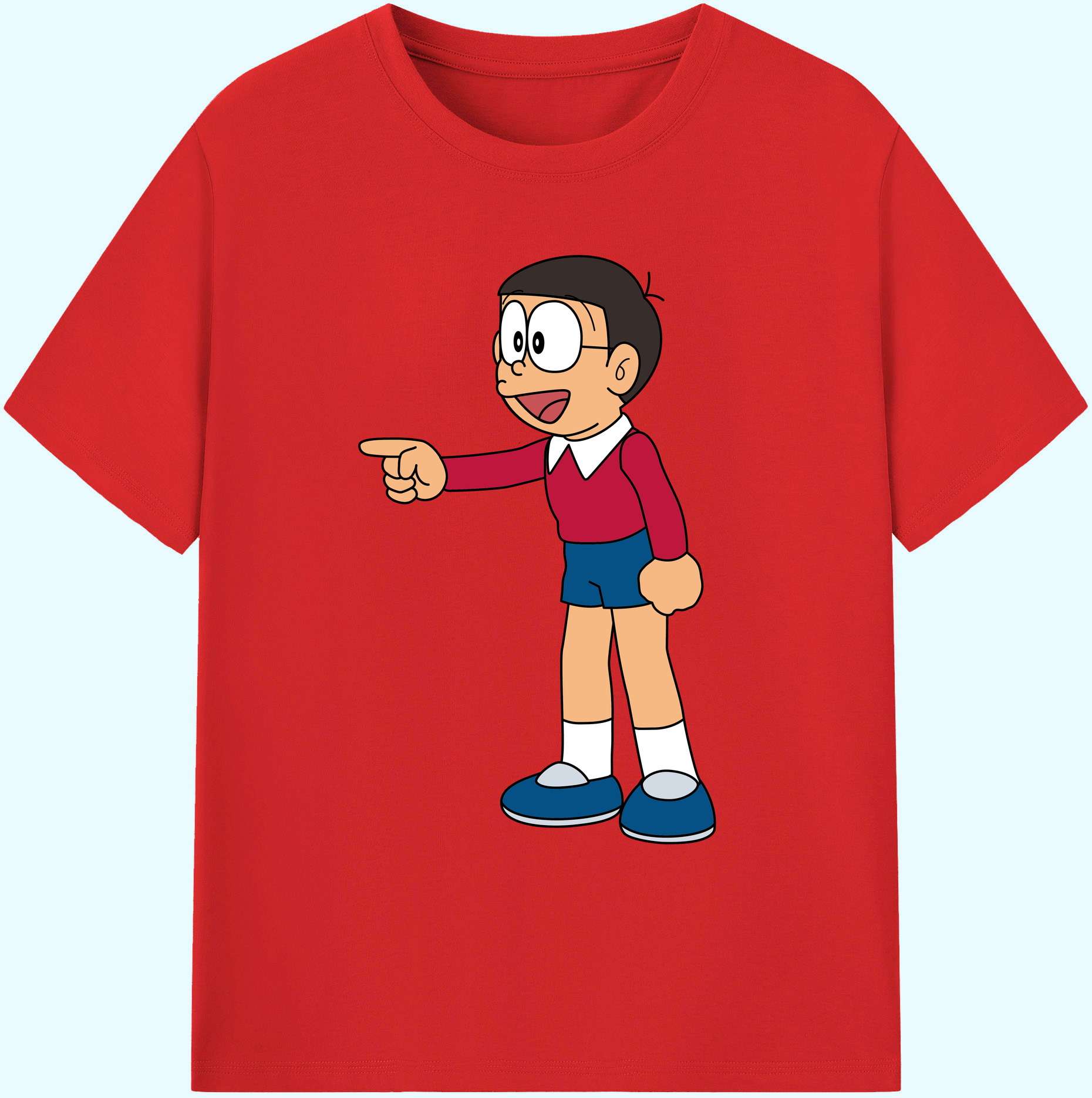 （画像用） ドラえもん 野比 のび太 Doraemon Nobita Nobi 綿100％ メンズ半袖Tシャツ｜肌触りやわらか＆通気性