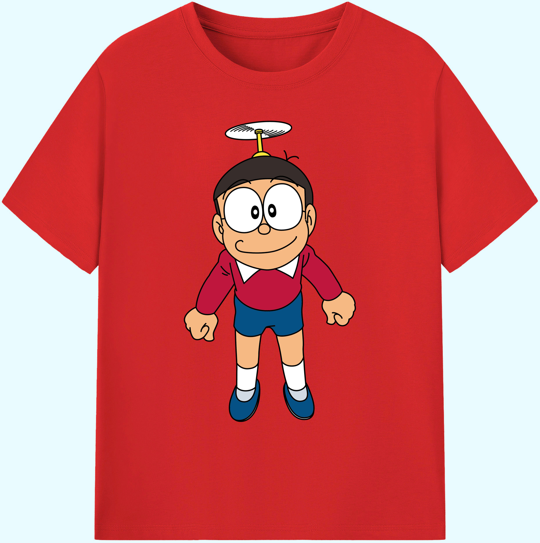 （画像用） ドラえもん 野比 のび太 Doraemon Nobita Nobi 綿100％ メンズ半袖Tシャツ｜肌触りやわらか＆通気性