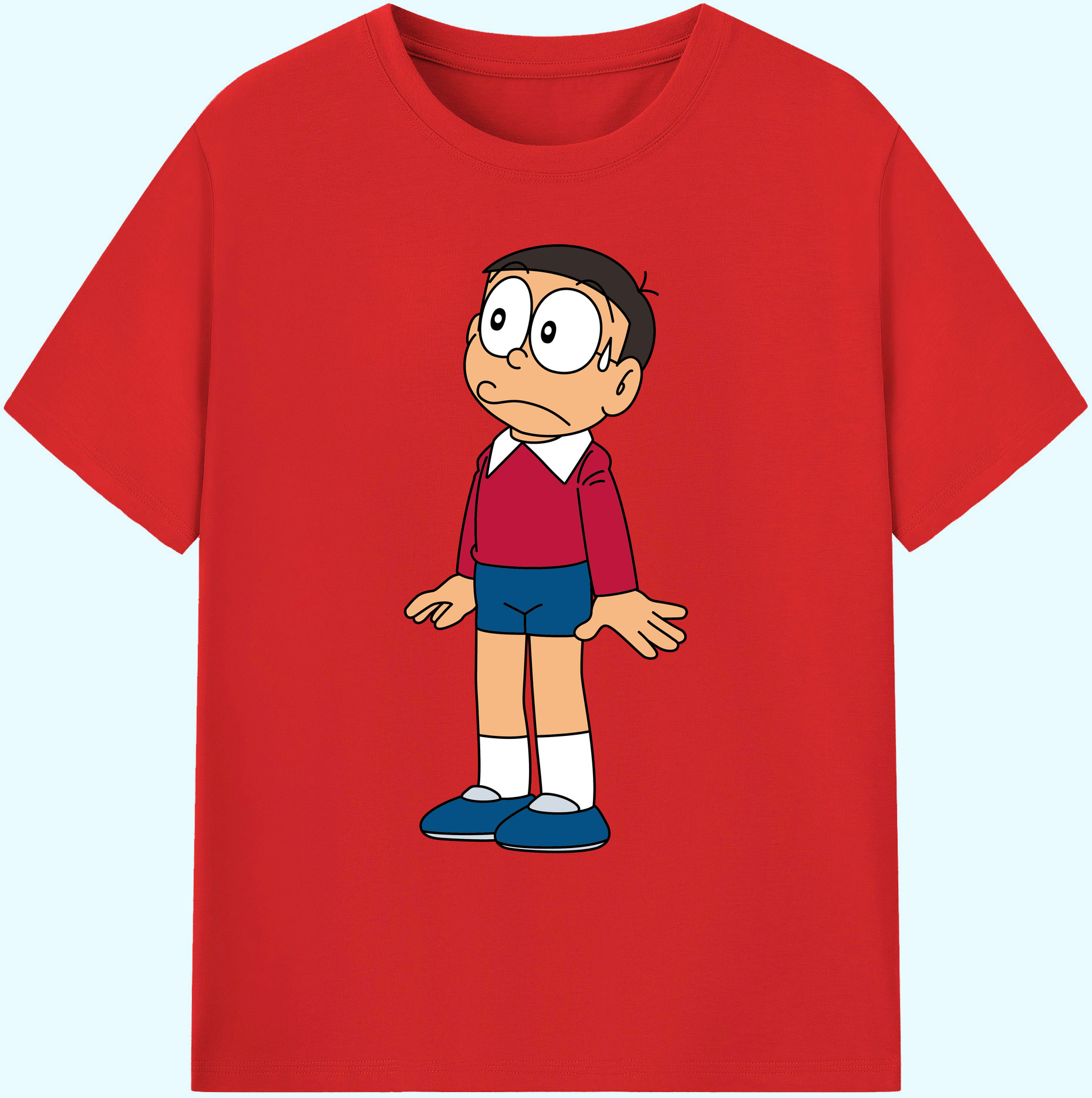 （画像用） ドラえもん 野比 のび太 Doraemon Nobita Nobi 綿100％ メンズ半袖Tシャツ｜肌触りやわらか＆通気性