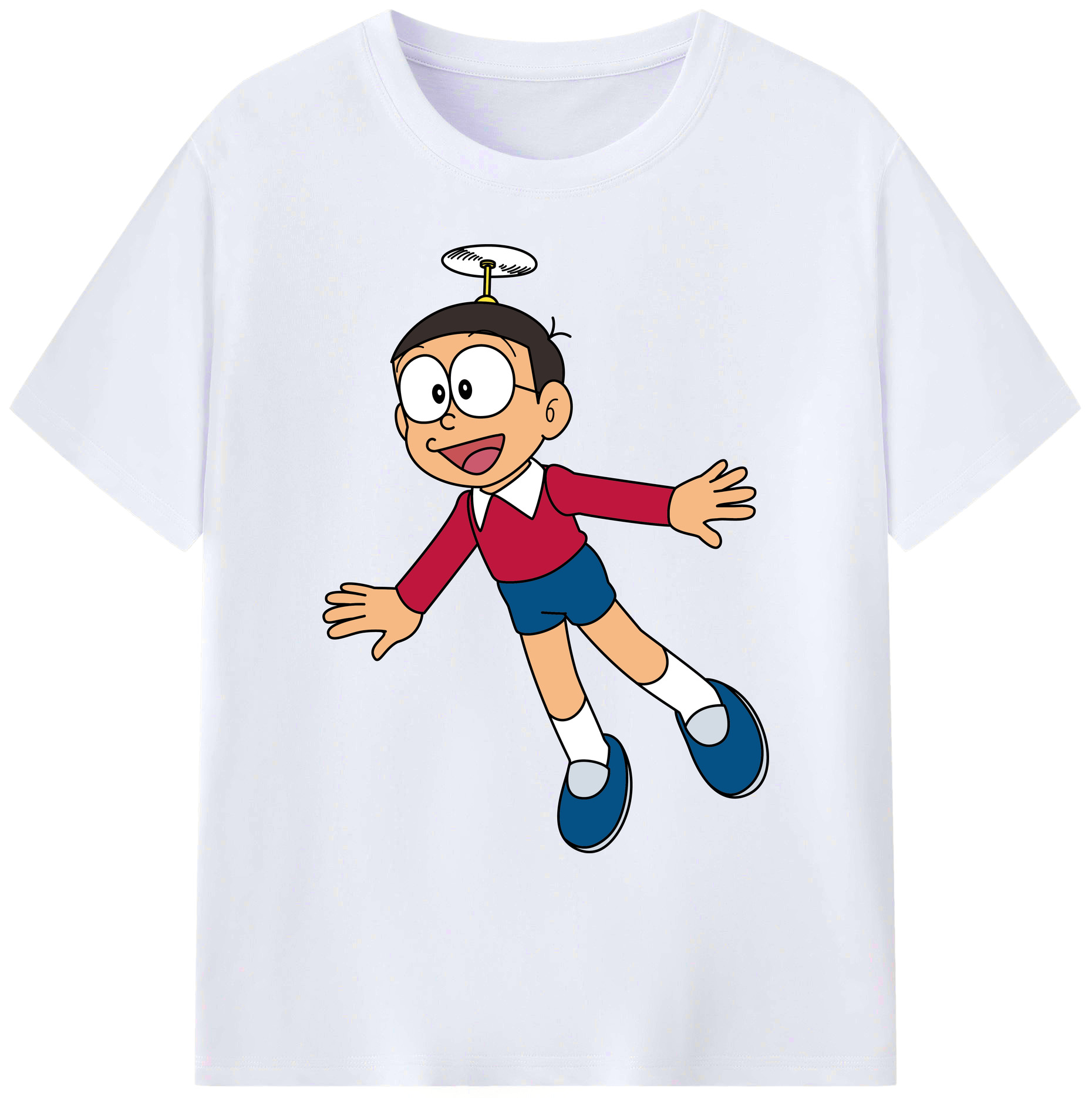 （画像用） ドラえもん 野比 のび太 Doraemon Nobita Nobi 綿100％ メンズ半袖Tシャツ｜肌触りやわらか＆通気性