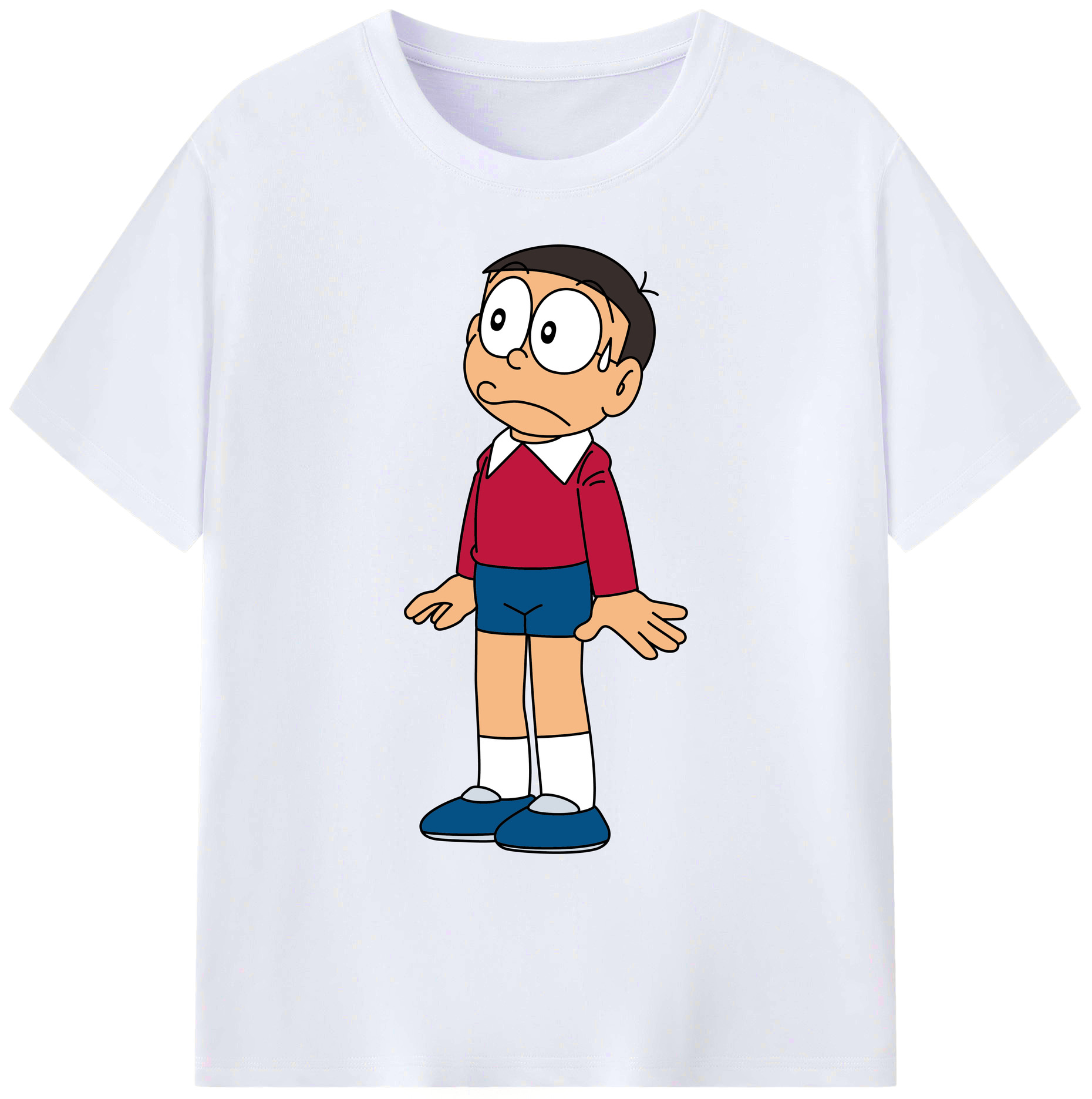 （画像用） ドラえもん 野比 のび太 Doraemon Nobita Nobi 綿100％ メンズ半袖Tシャツ｜肌触りやわらか＆通気性