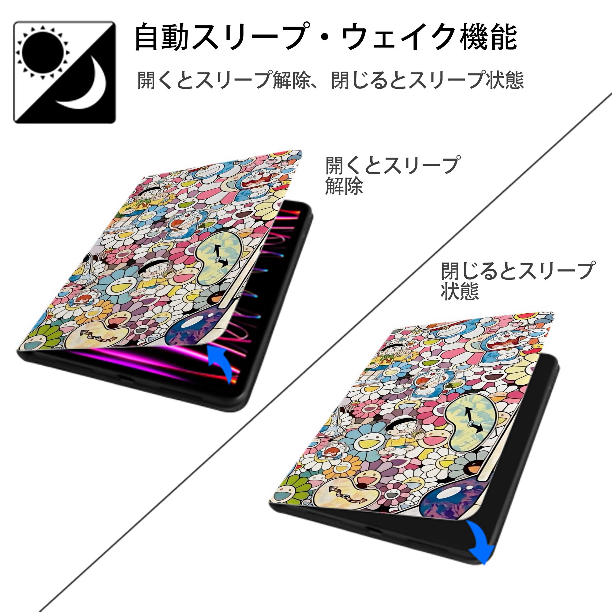 ドラえもん Doraemon IPad ケース ブック型 PUレザー TPU 耐衝撃 軽量 薄型 ペン収納なし 全面保護 IPad 各モデル対応
