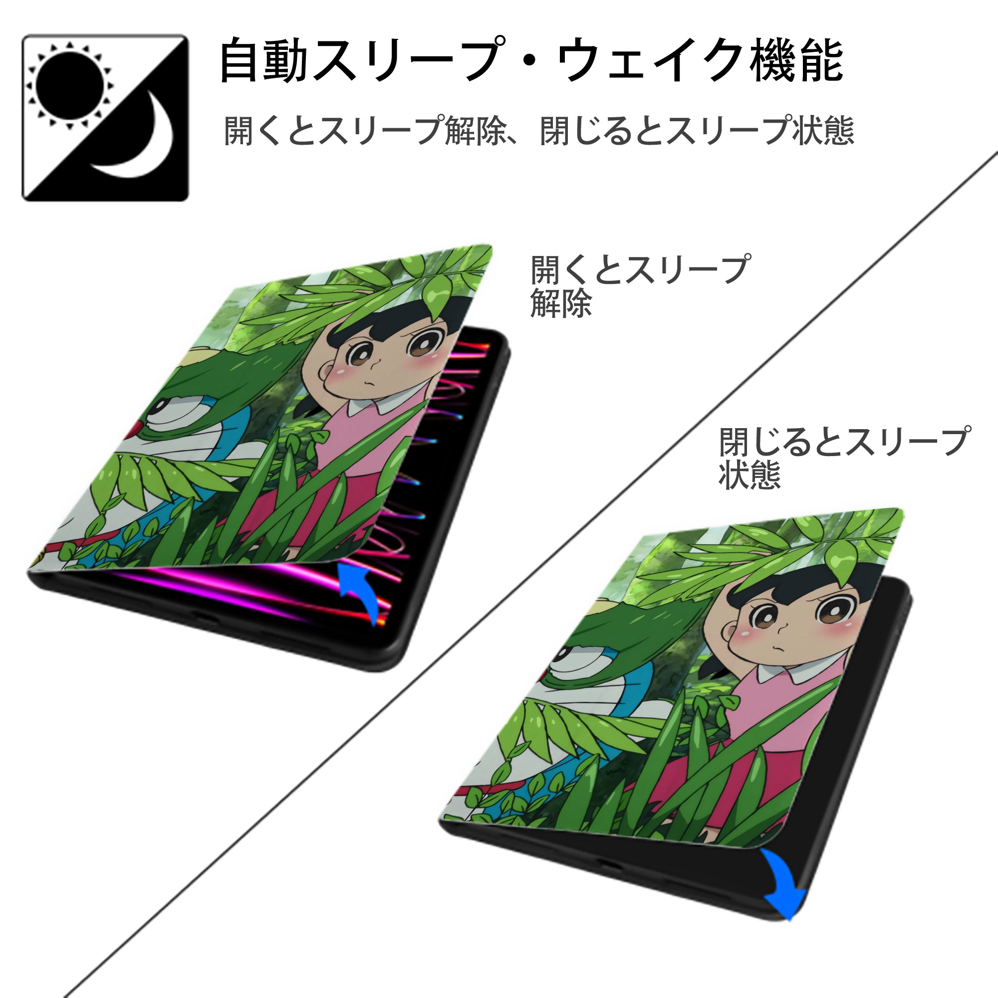 ドラえもん Doraemon IPad ケース ブック型 PUレザー TPU 耐衝撃 軽量 薄型 ペン収納なし 全面保護 IPad 各モデル対応