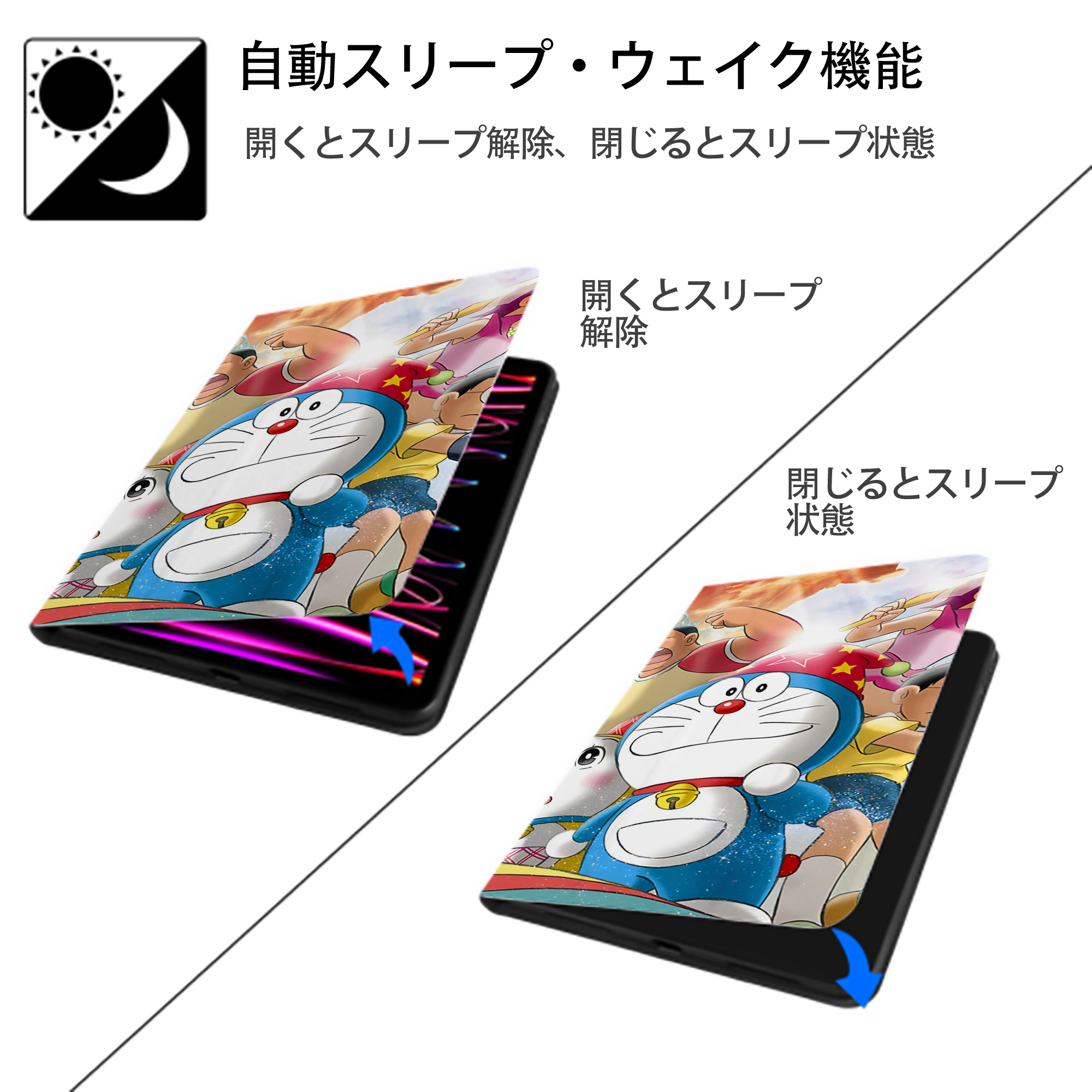 ドラえもん Doraemon IPad ケース ブック型 PUレザー TPU 耐衝撃 軽量 薄型 ペン収納なし 全面保護 IPad 各モデル対応