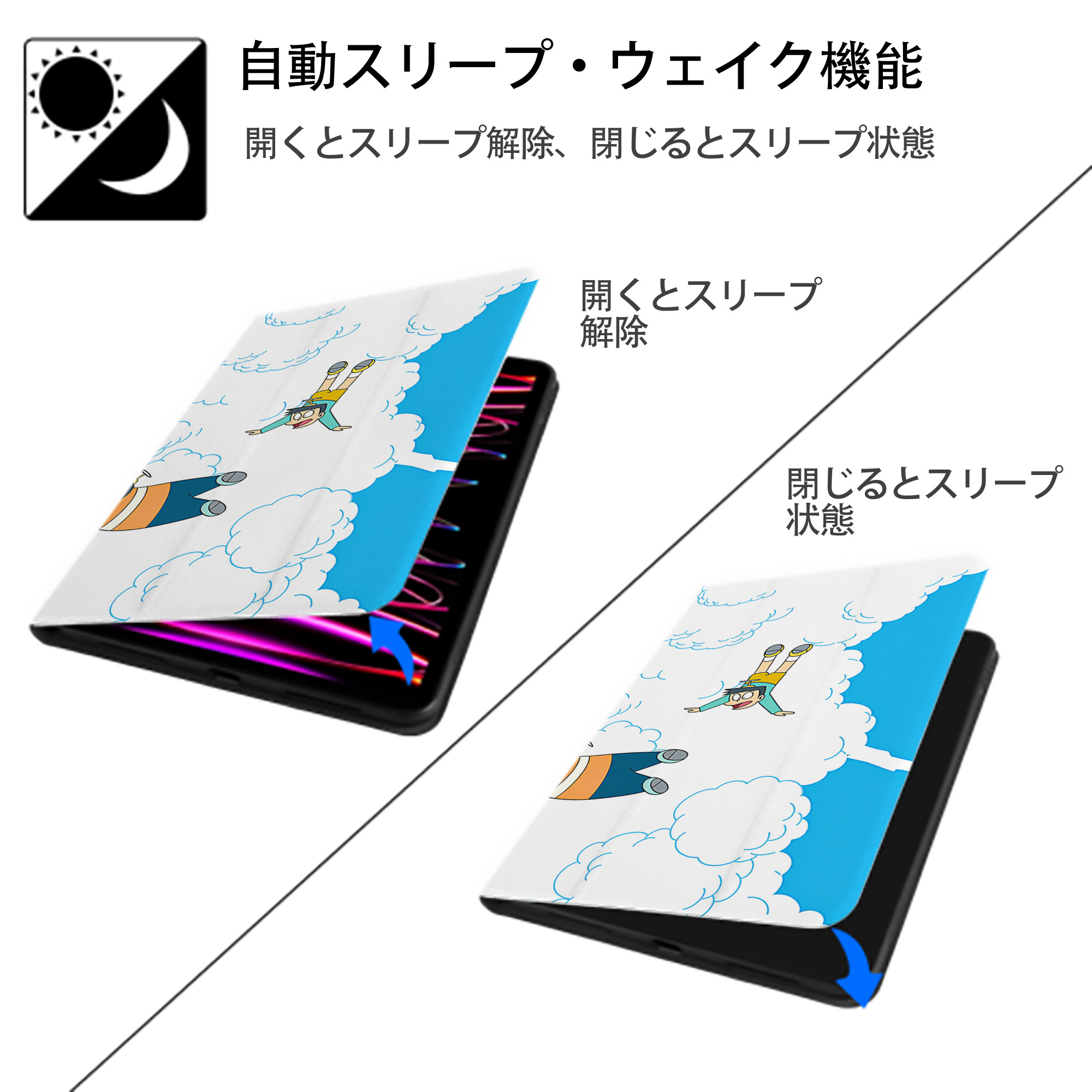 ドラえもん Doraemon IPad ケース ブック型 PUレザー TPU 耐衝撃 軽量 薄型 ペン収納なし 全面保護 IPad 各モデル対応