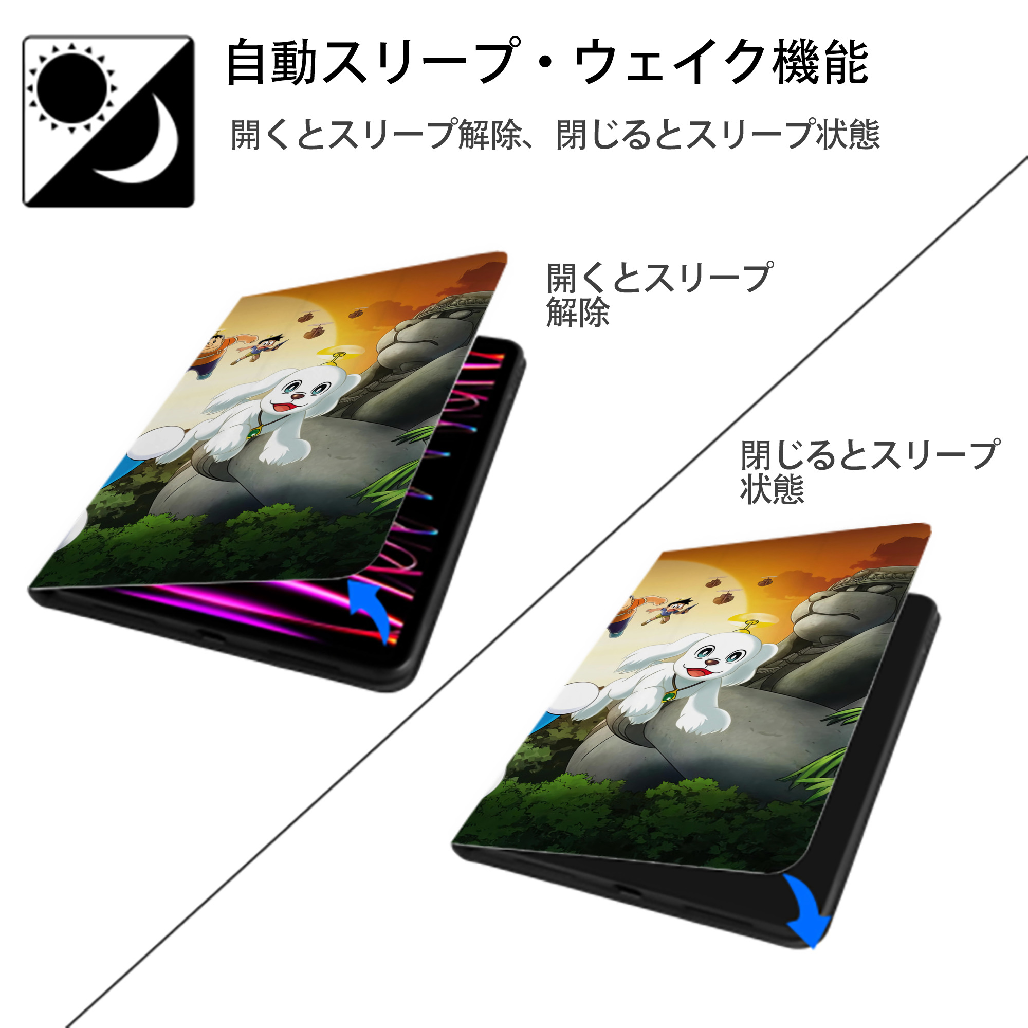 ドラえもん Doraemon IPad ケース ブック型 PUレザー TPU 耐衝撃 軽量 薄型 ペン収納なし 全面保護 IPad 各モデル対応