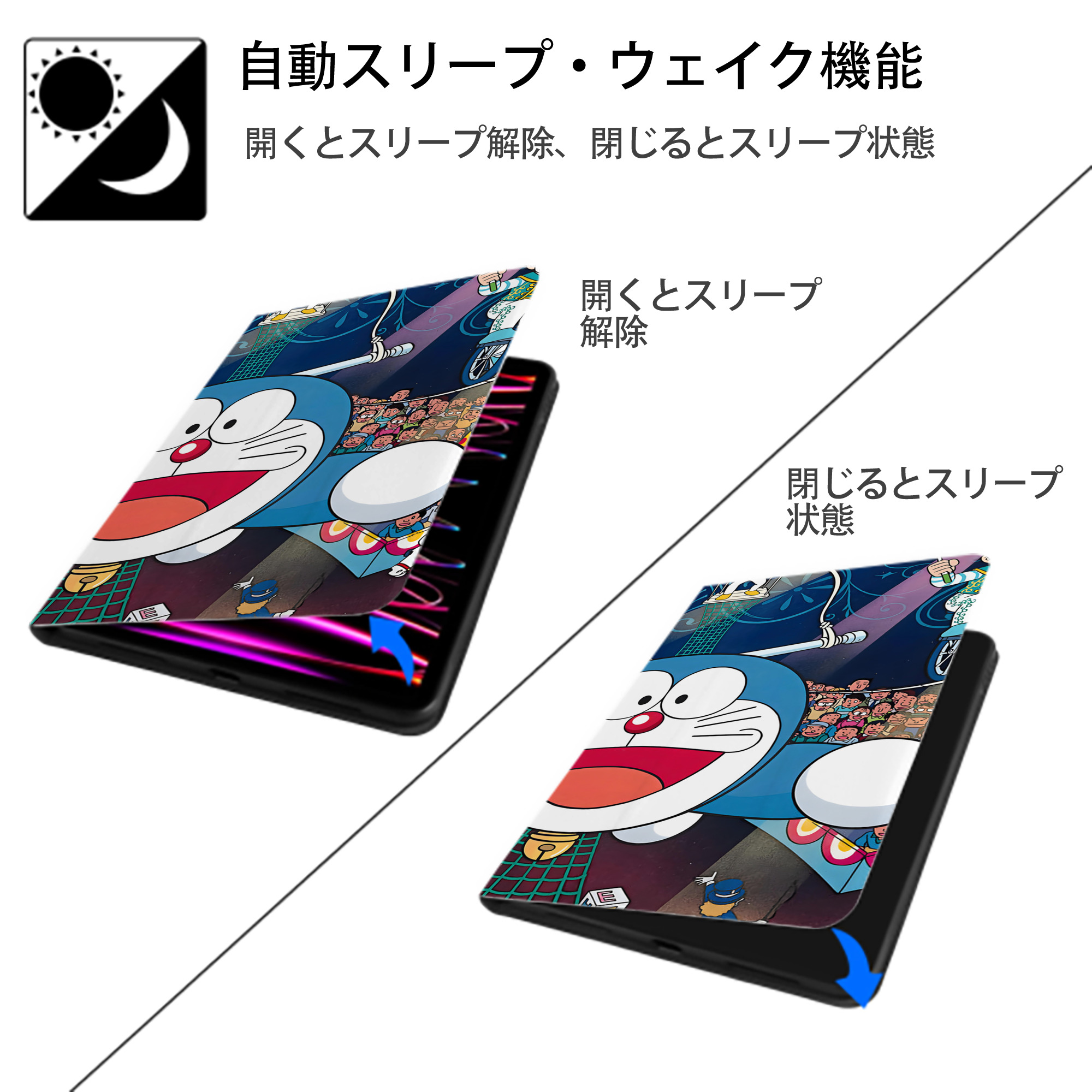 ドラえもん Doraemon IPad ケース ブック型 PUレザー TPU 耐衝撃 軽量 薄型 ペン収納なし 全面保護 IPad 各モデル対応