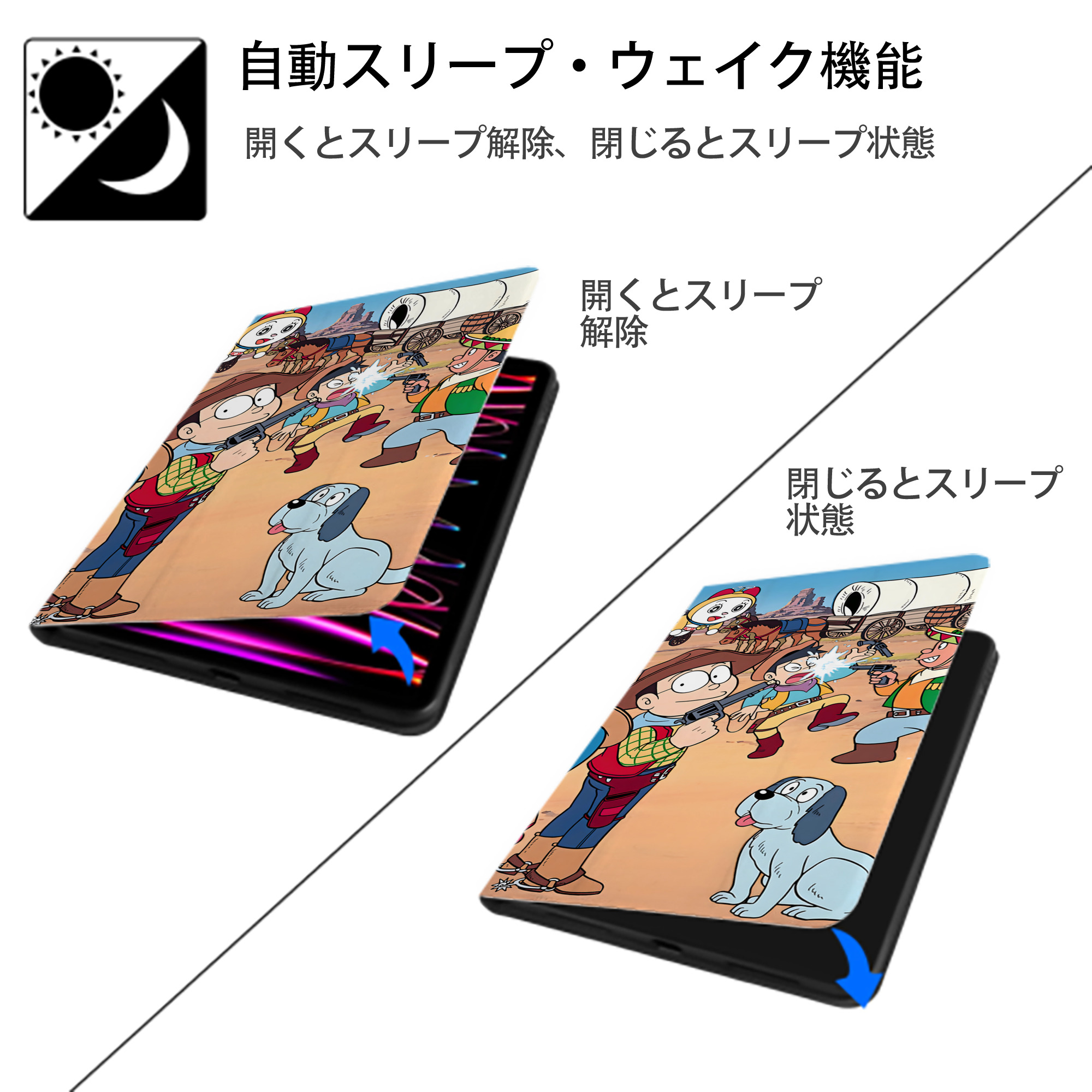 ドラえもん Doraemon IPad ケース ブック型 PUレザー TPU 耐衝撃 軽量 薄型 ペン収納なし 全面保護 IPad 各モデル対応