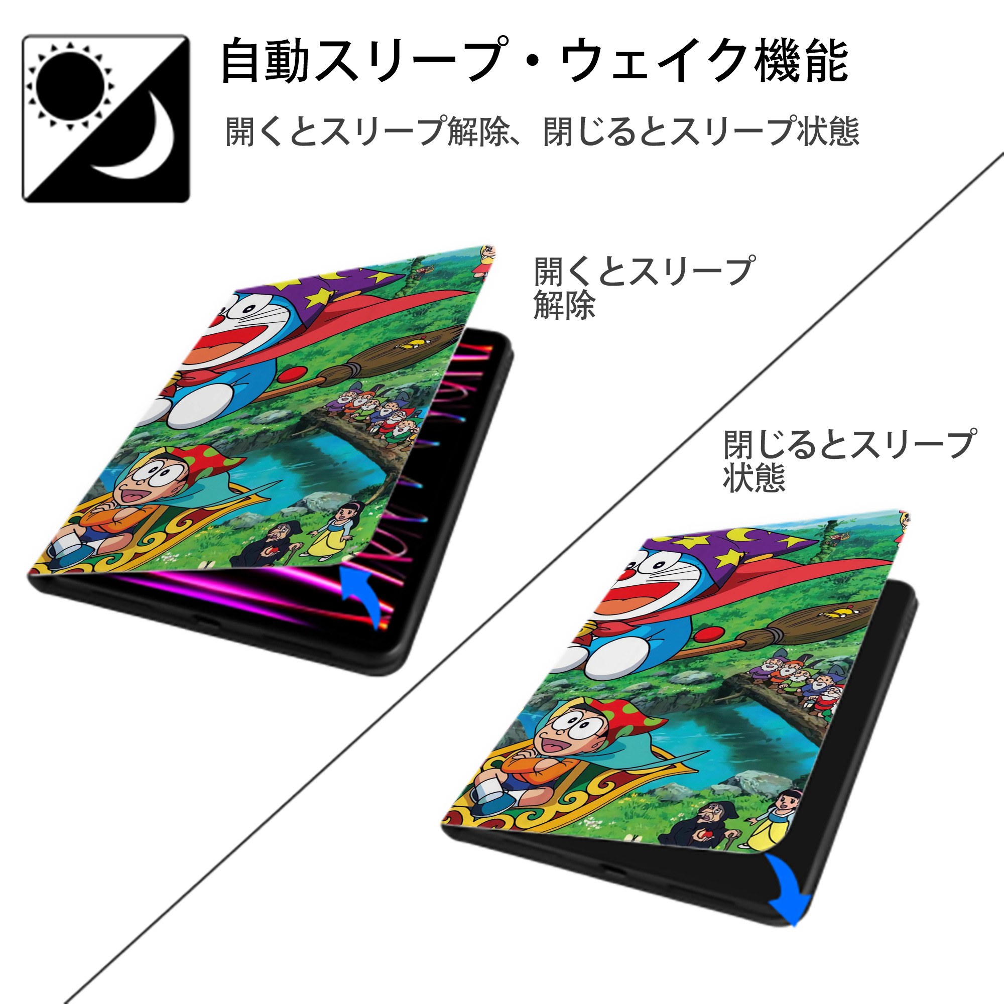ドラえもん Doraemon IPad ケース ブック型 PUレザー TPU 耐衝撃 軽量 薄型 ペン収納なし 全面保護 IPad 各モデル対応
