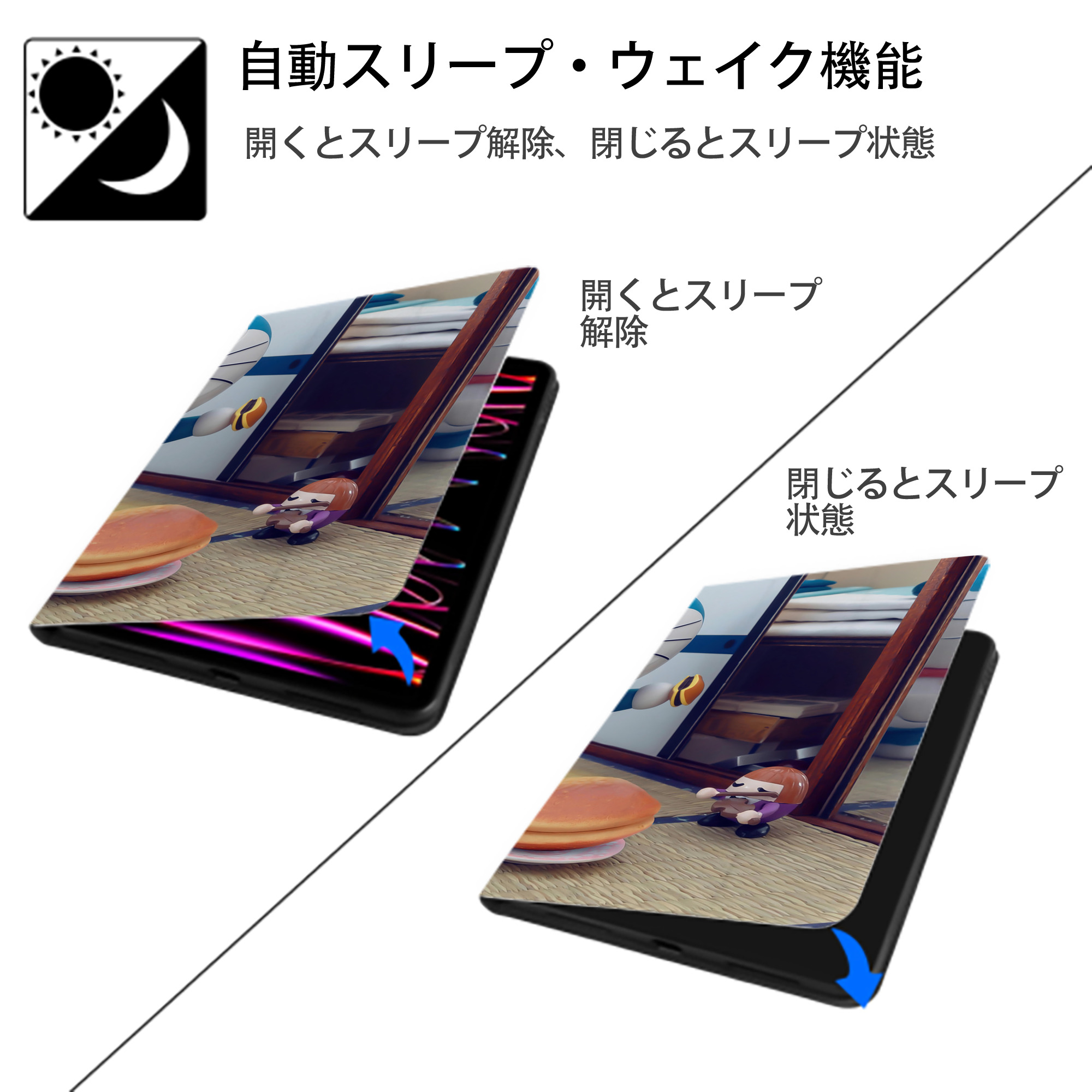 ドラえもん Doraemon IPad ケース ブック型 PUレザー TPU 耐衝撃 軽量 薄型 ペン収納なし 全面保護 IPad 各モデル対応
