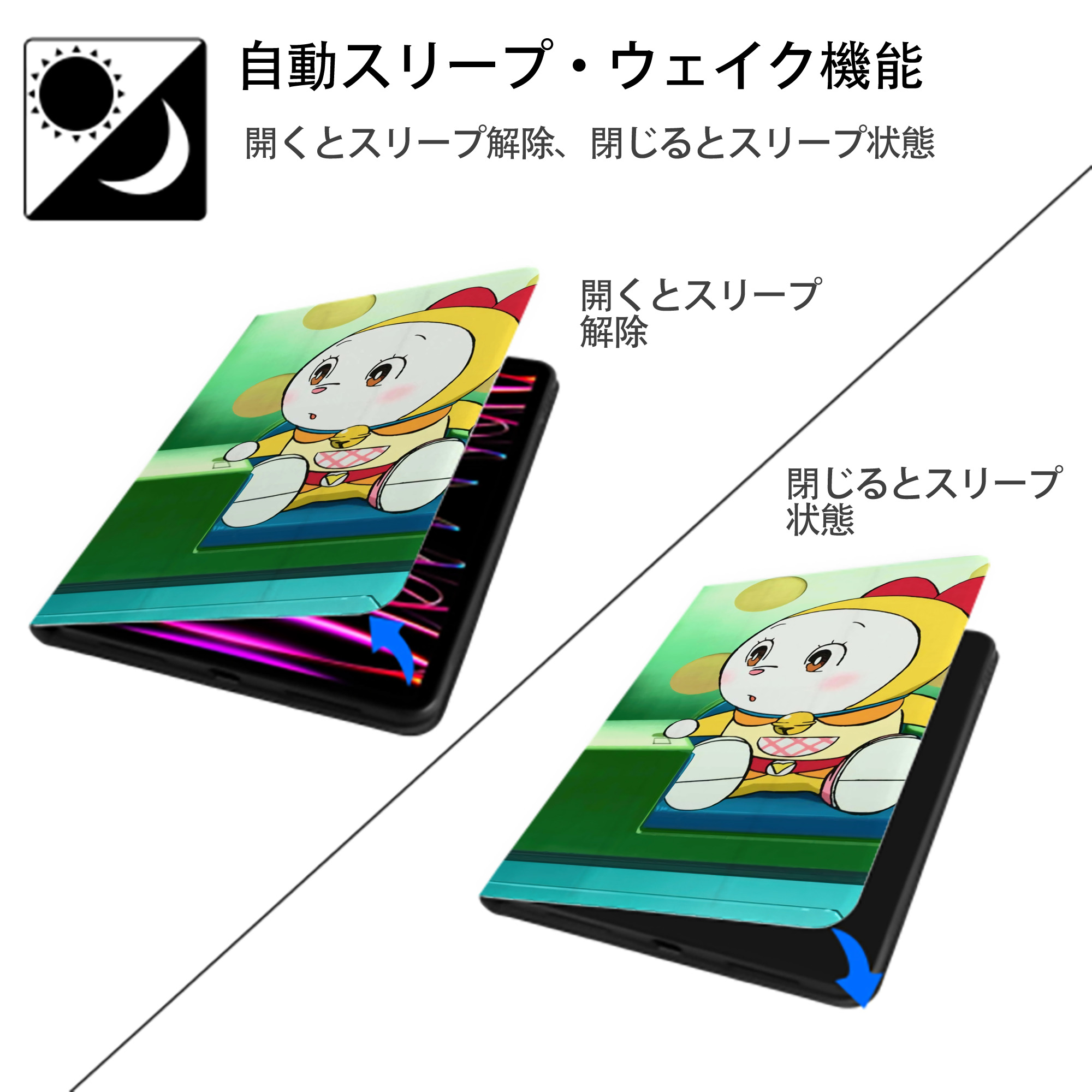 ドラえもん Doraemon IPad ケース ブック型 PUレザー TPU 耐衝撃 軽量 薄型 ペン収納なし 全面保護 IPad 各モデル対応