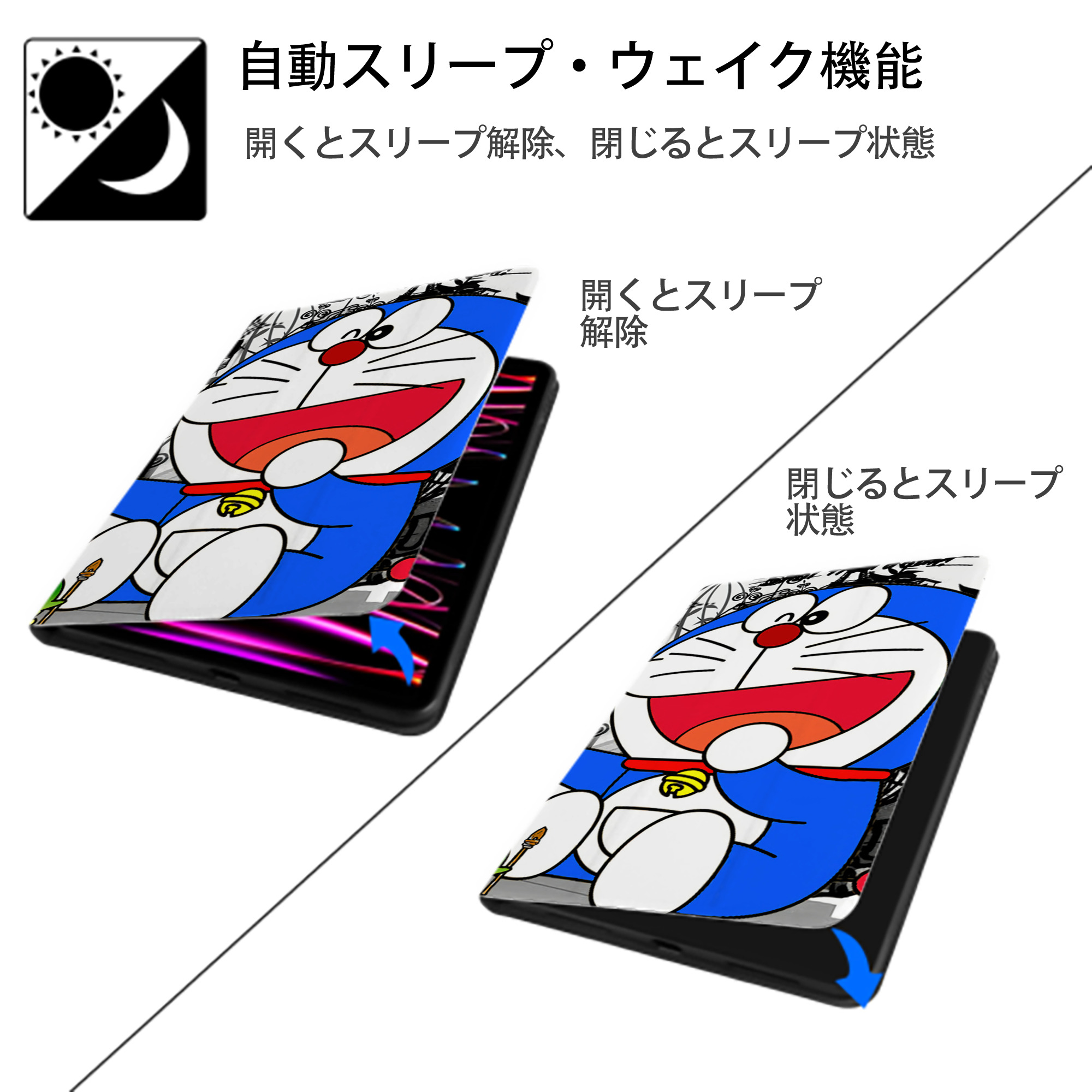 ドラえもん Doraemon IPad ケース ブック型 PUレザー TPU 耐衝撃 軽量 薄型 ペン収納なし 全面保護 IPad 各モデル対応