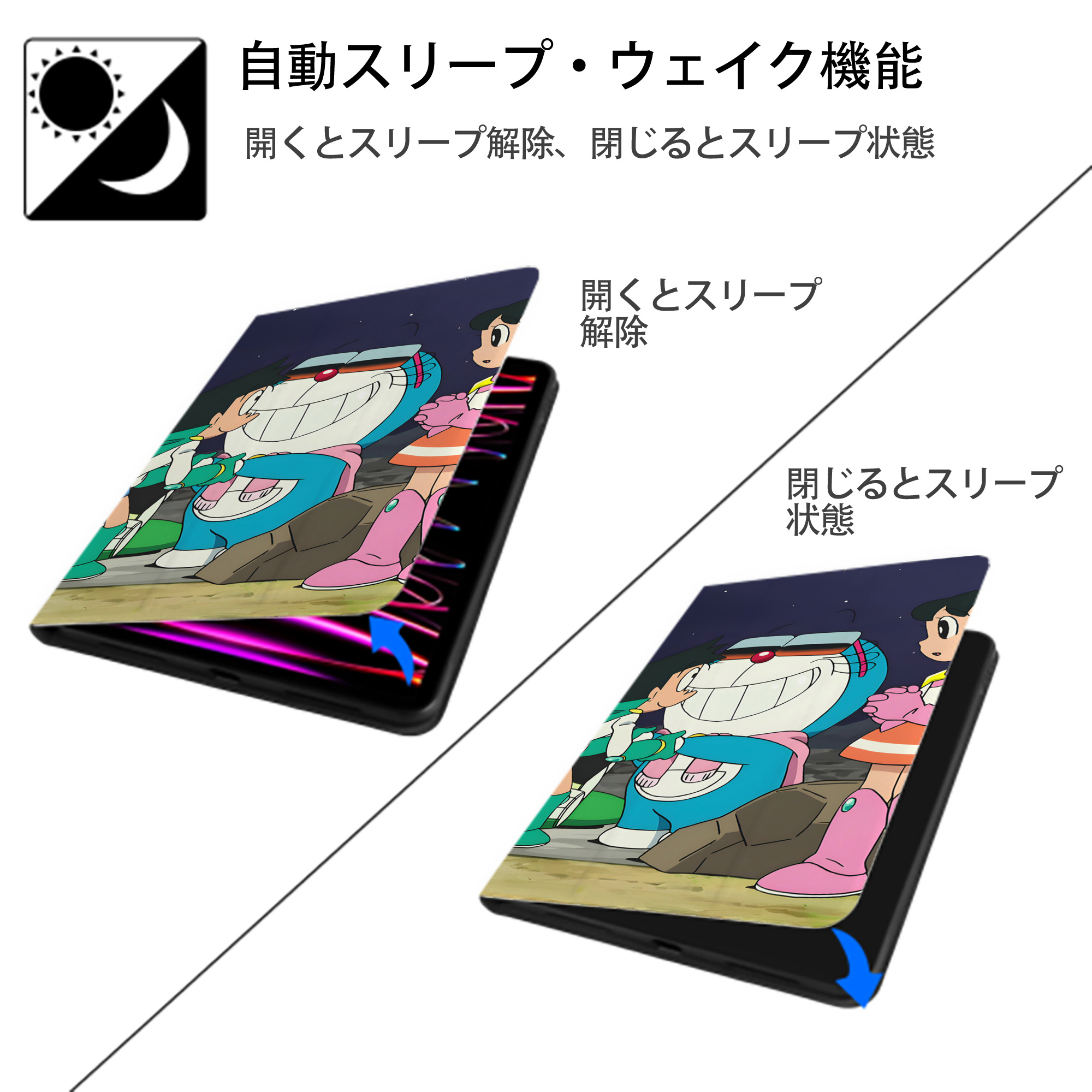 ドラえもん Doraemon IPad ケース ブック型 PUレザー TPU 耐衝撃 軽量 薄型 ペン収納なし 全面保護 IPad 各モデル対応