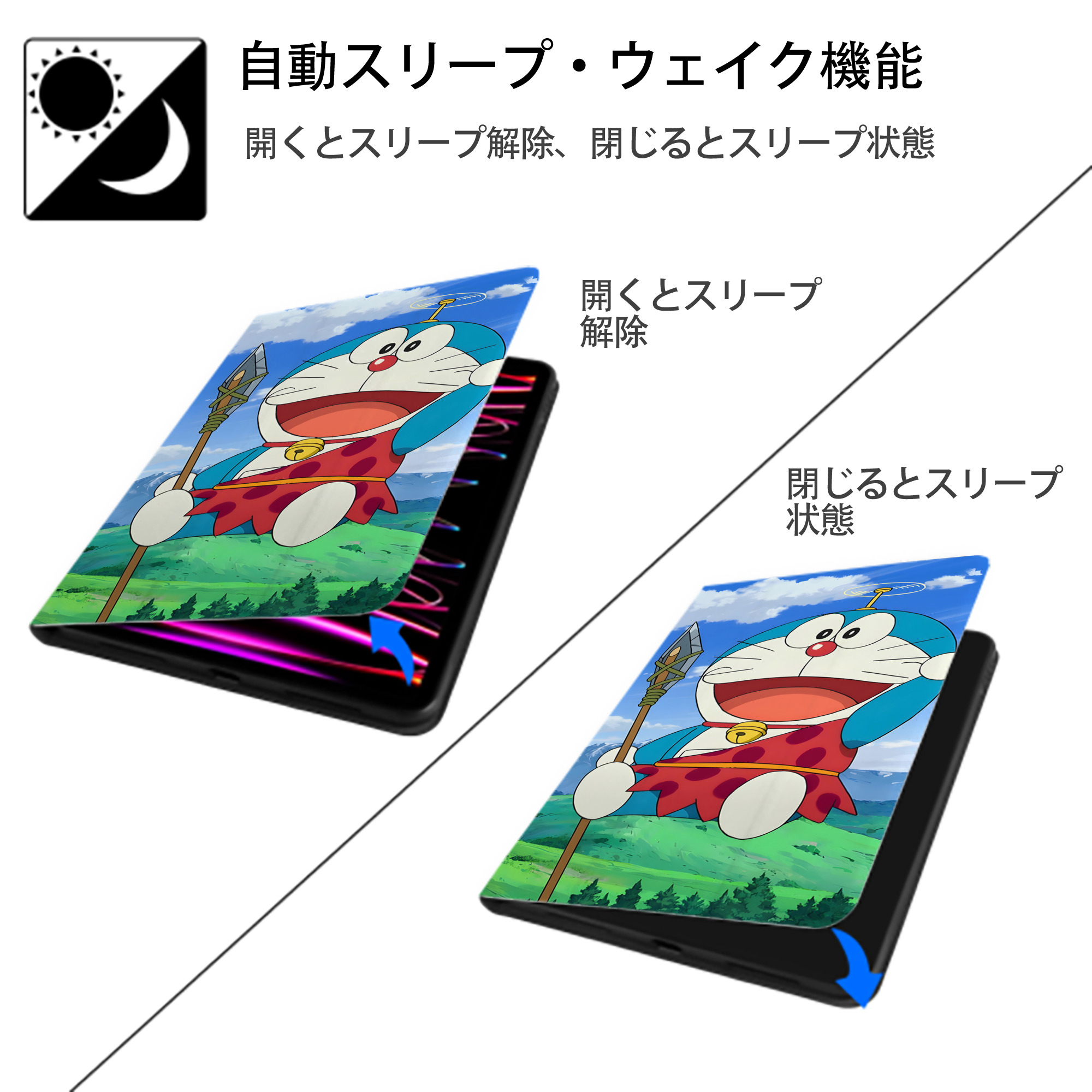 ドラえもん Doraemon IPad ケース ブック型 PUレザー TPU 耐衝撃 軽量 薄型 ペン収納なし 全面保護 IPad 各モデル対応