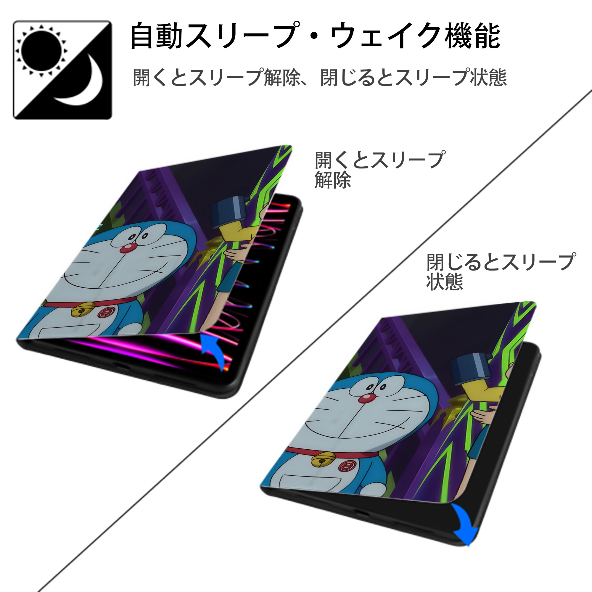 ドラえもん Doraemon IPad ケース ブック型 PUレザー TPU 耐衝撃 軽量 薄型 ペン収納なし 全面保護 IPad 各モデル対応
