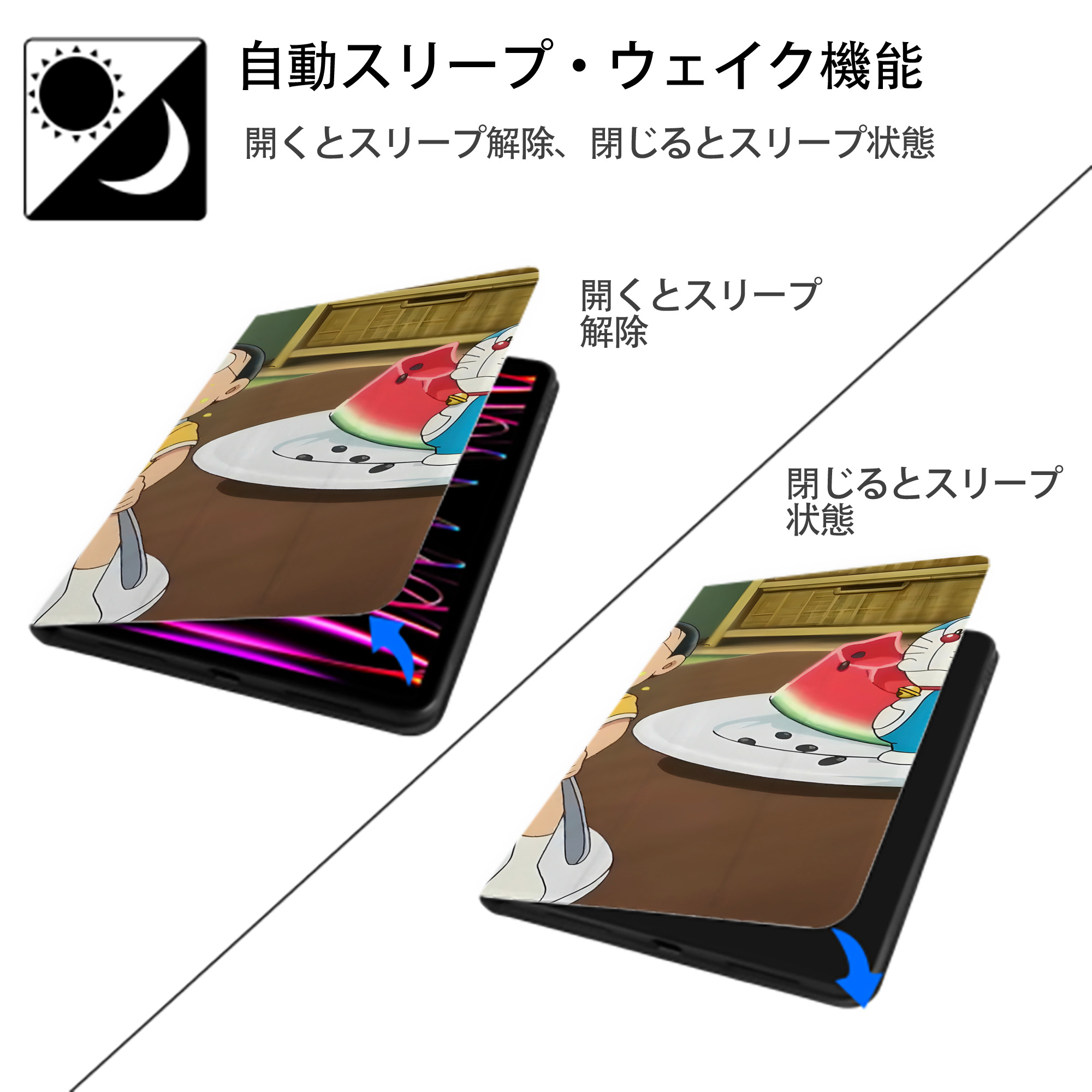 ドラえもん Doraemon IPad ケース ブック型 PUレザー TPU 耐衝撃 軽量 薄型 ペン収納なし 全面保護 IPad 各モデル対応