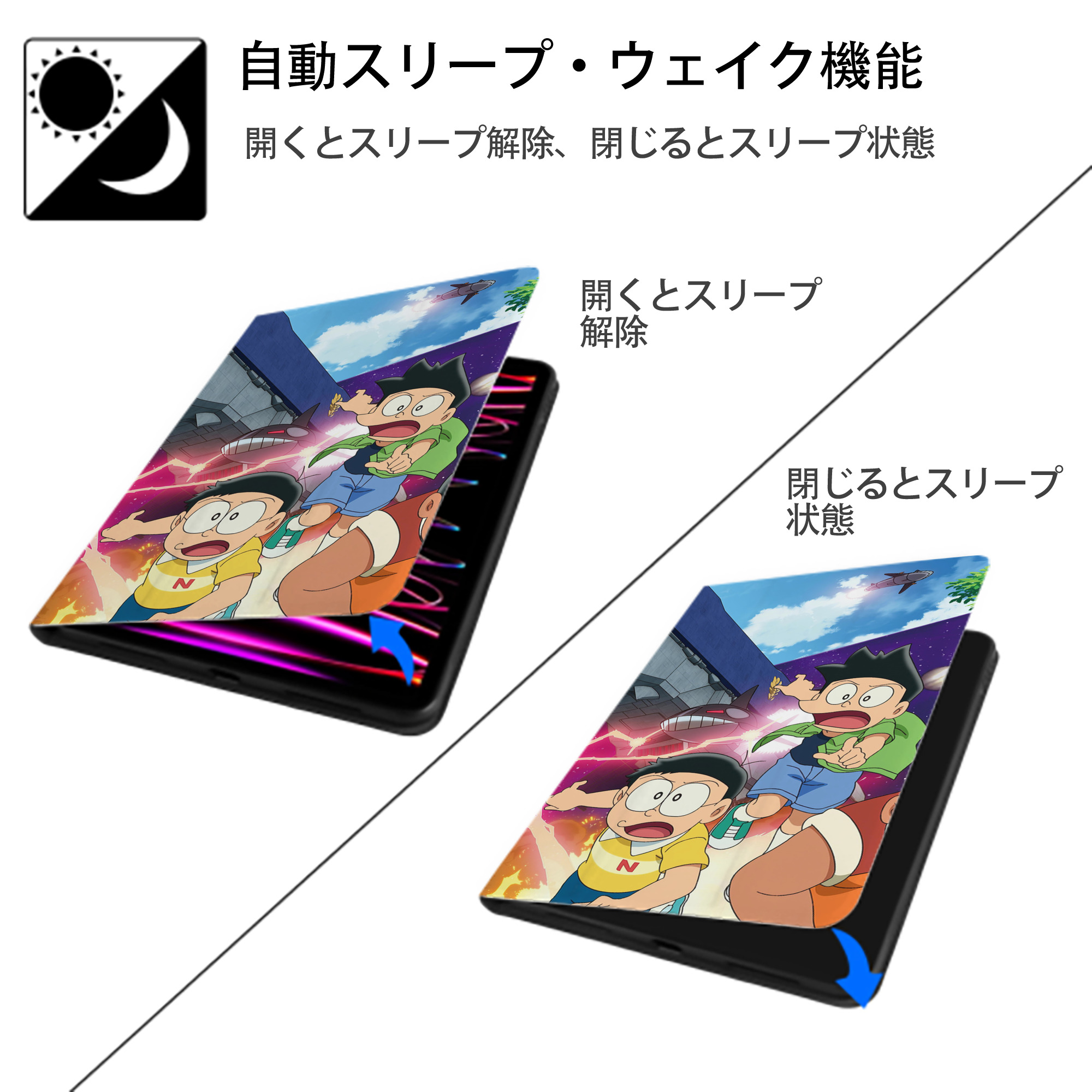 ドラえもん Doraemon IPad ケース ブック型 PUレザー TPU 耐衝撃 軽量 薄型 ペン収納なし 全面保護 IPad 各モデル対応