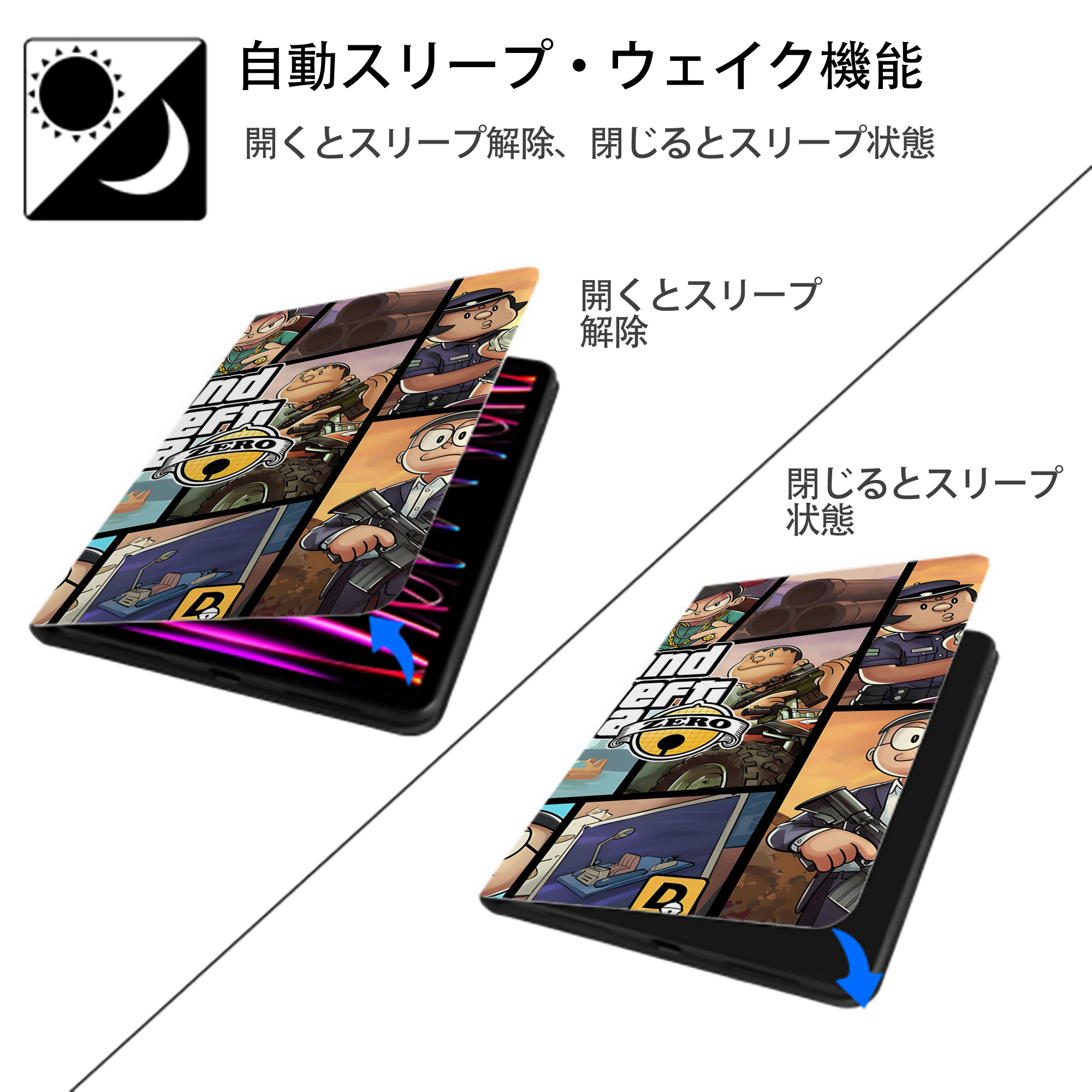 ドラえもん Doraemon IPad ケース ブック型 PUレザー TPU 耐衝撃 軽量 薄型 ペン収納なし 全面保護 IPad 各モデル対応
