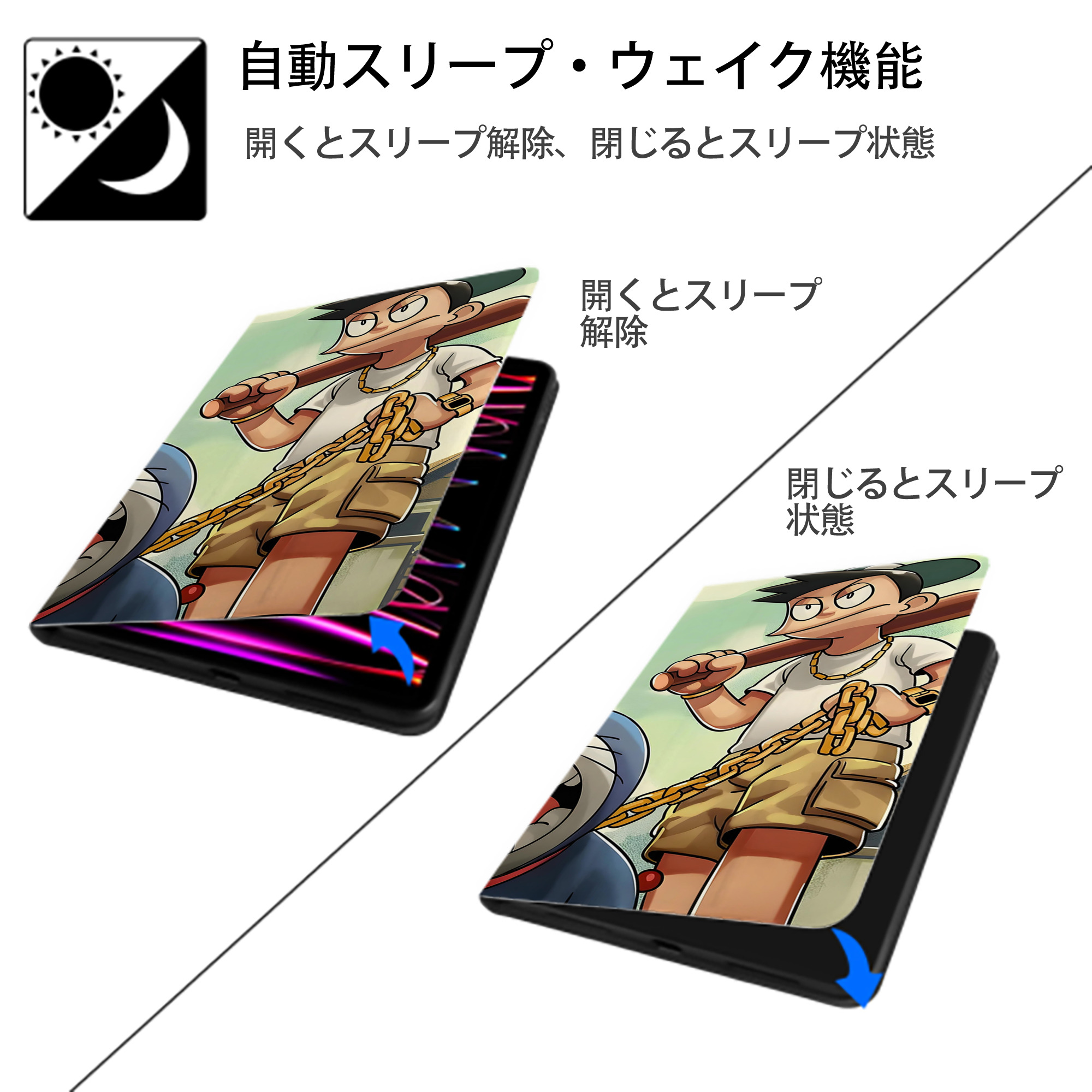 ドラえもん Doraemon IPad ケース ブック型 PUレザー TPU 耐衝撃 軽量 薄型 ペン収納なし 全面保護 IPad 各モデル対応
