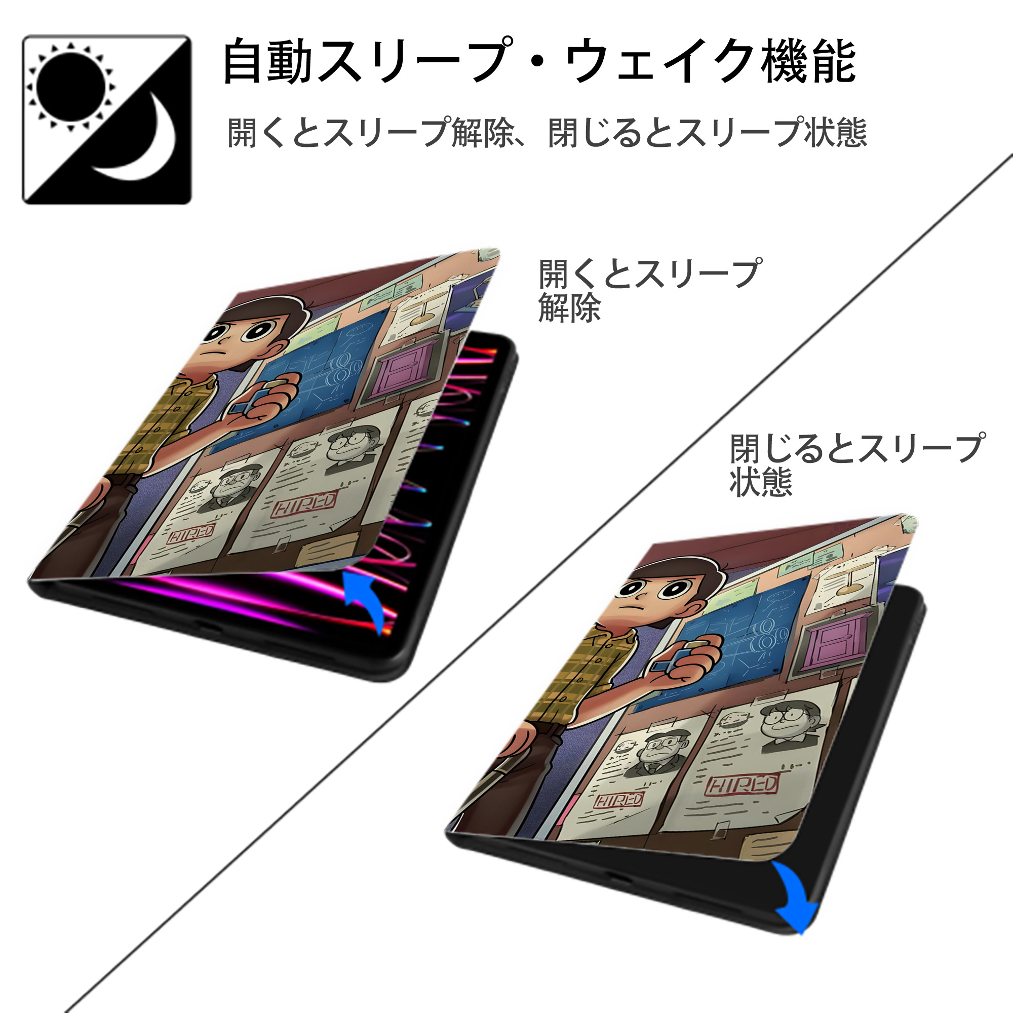 ドラえもん Doraemon IPad ケース ブック型 PUレザー TPU 耐衝撃 軽量 薄型 ペン収納なし 全面保護 IPad 各モデル対応