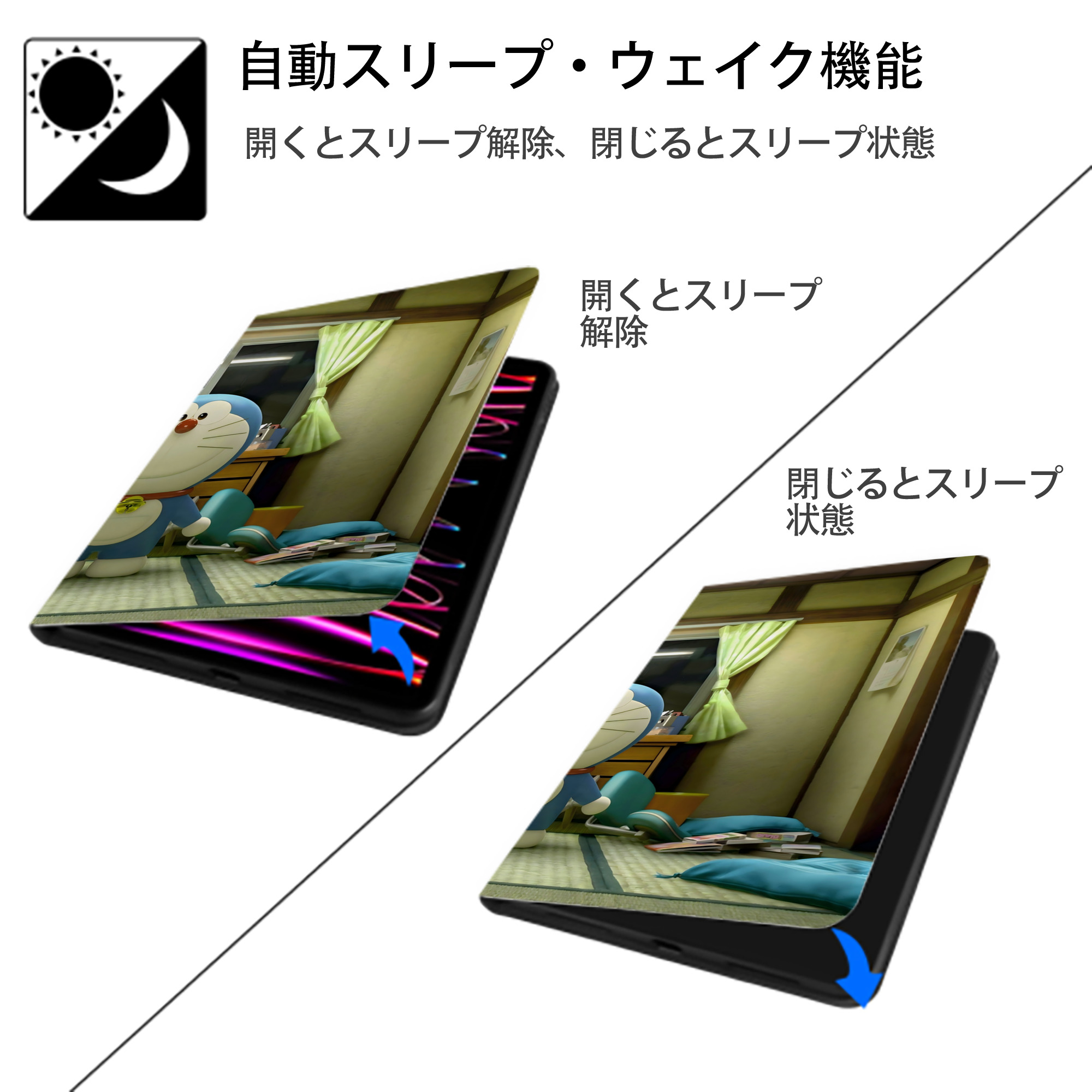 ドラえもん Doraemon IPadケース ペンホルダー付き ブックスタイルデザイン