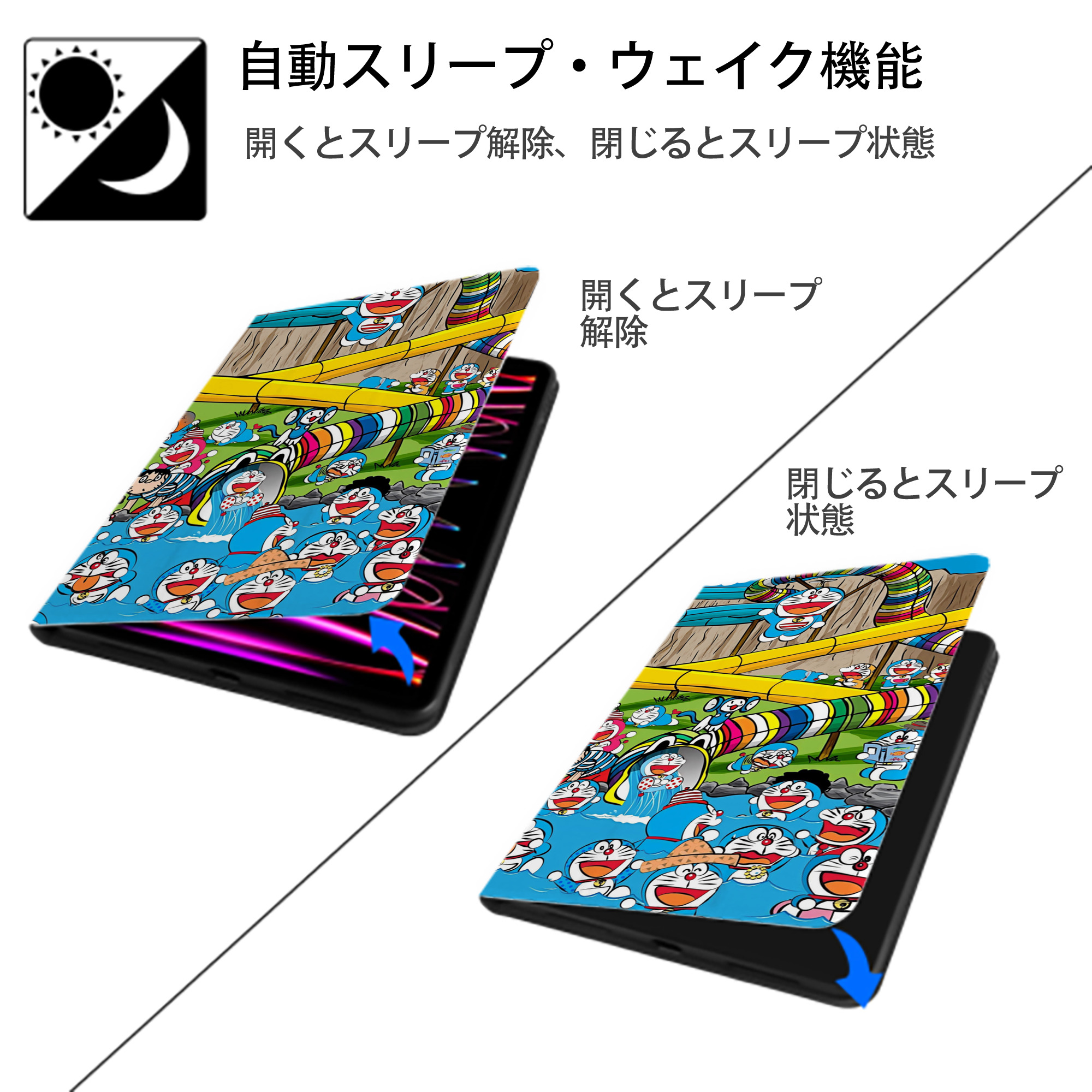 ドラえもん Doraemon IPadケース ペンホルダー付き ブックスタイルデザイン