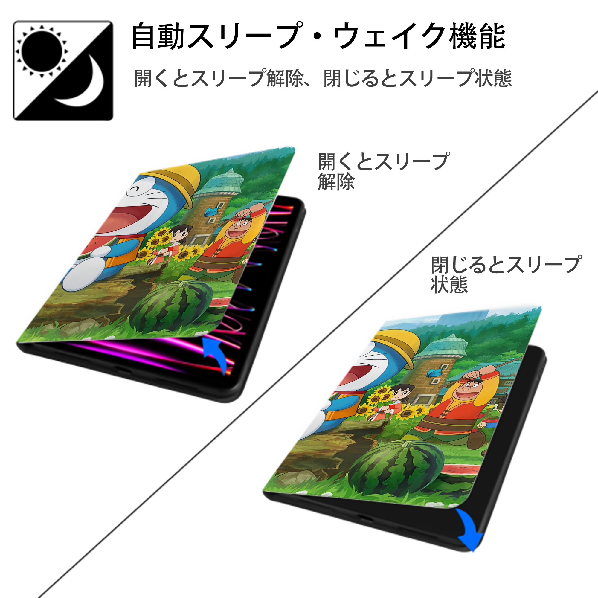 ドラえもん Doraemon IPadケース ペンホルダー付き ブックスタイルデザイン