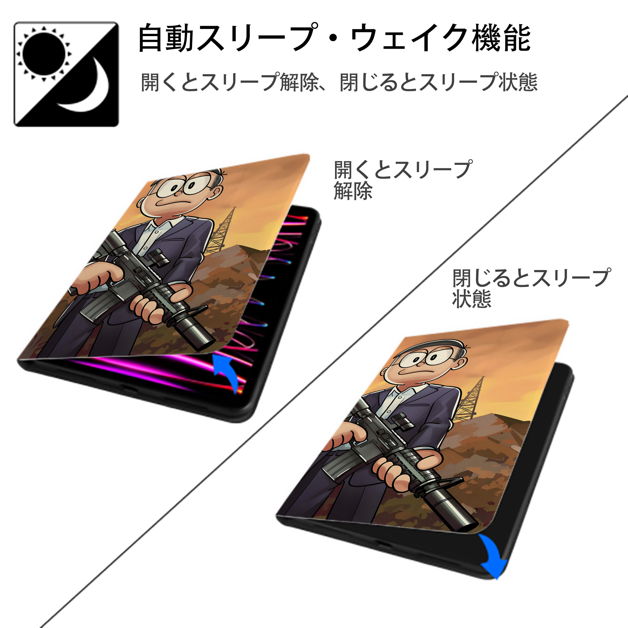 ドラえもん Doraemon IPadケース ペンホルダー付き ブックスタイルデザイン