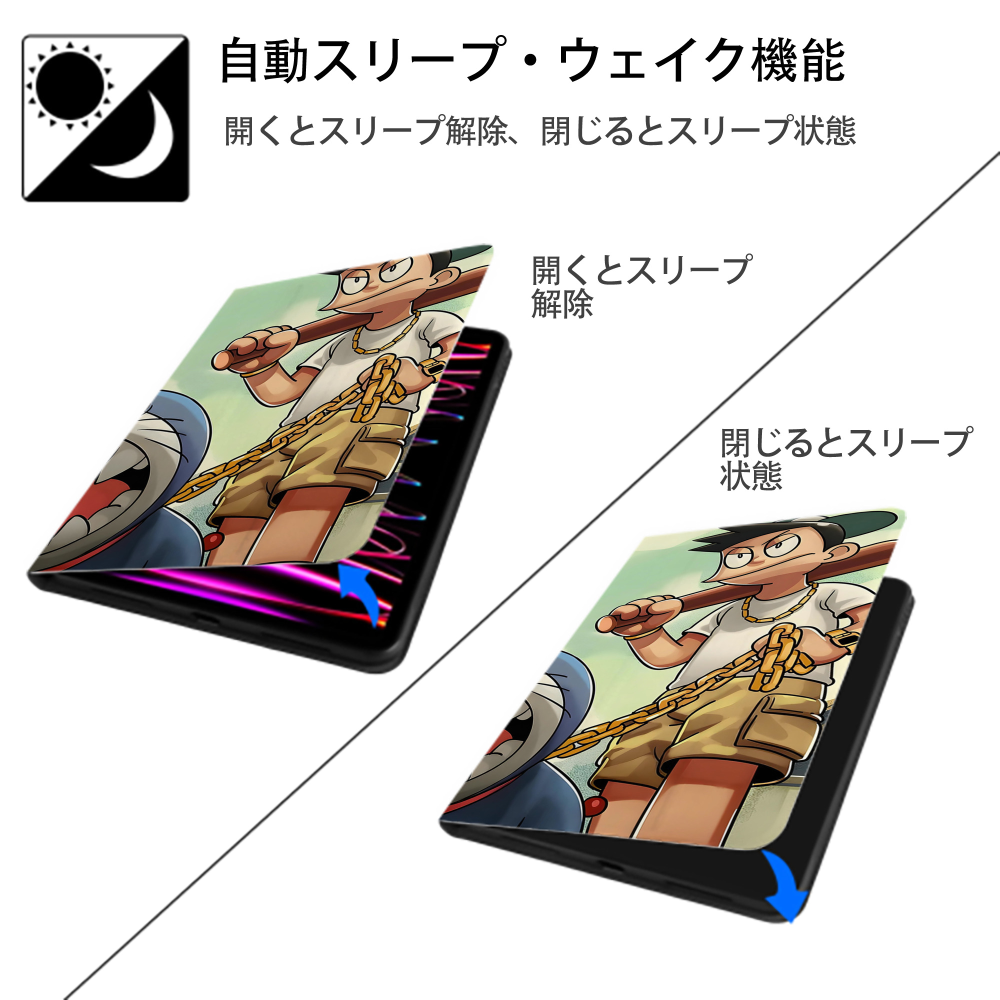 ドラえもん Doraemon IPadケース ペンホルダー付き ブックスタイルデザイン
