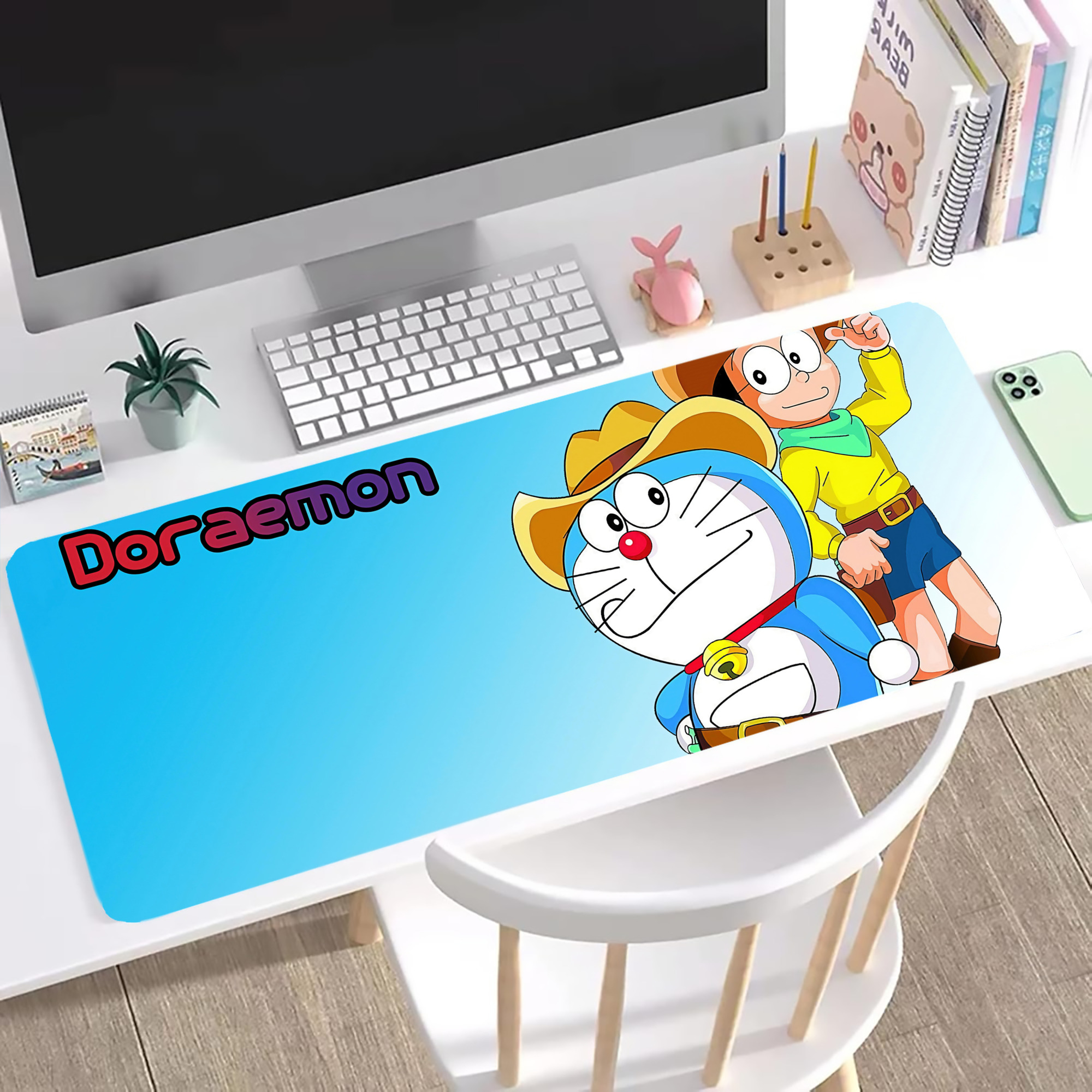 （画像用） ドラえもん Doraemon ステッチ加工 大判デスクマット／滑り止めマウスパッド