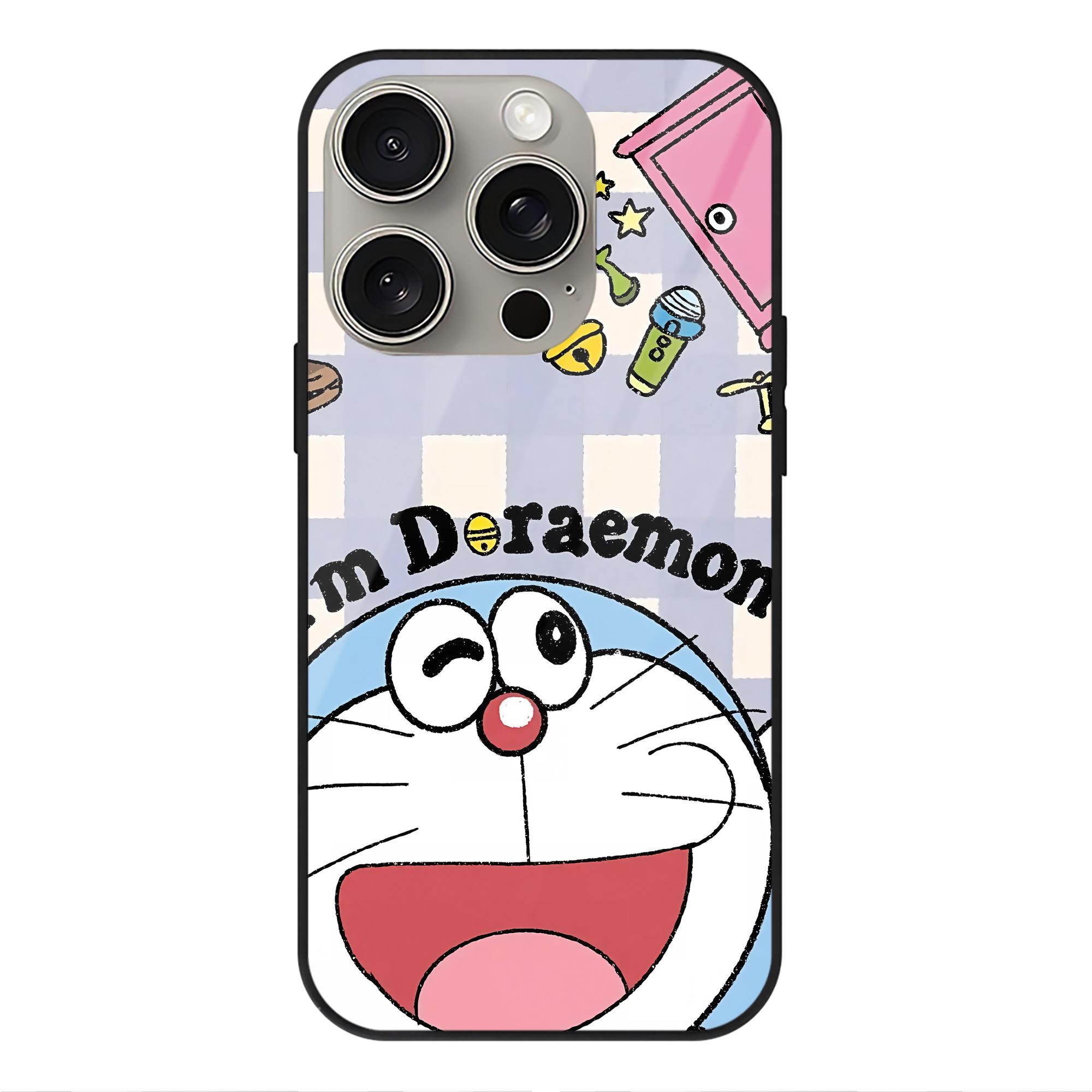 （画像用） ドラえもん Doraemon 【iPhone15Pro対応】スマホケース 耐衝撃＆黄変防止 背面ガラス