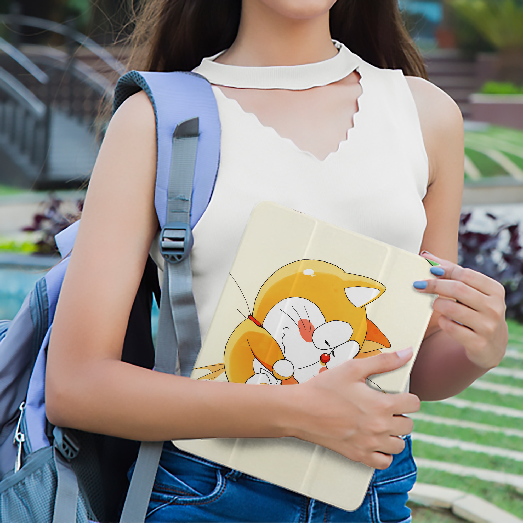 ドラえもん Doraemon IPad ケース ペン収納付き 三つ折りスタンド PUレザー×シリコン 対応機種9.5/10.5/10.9インチ