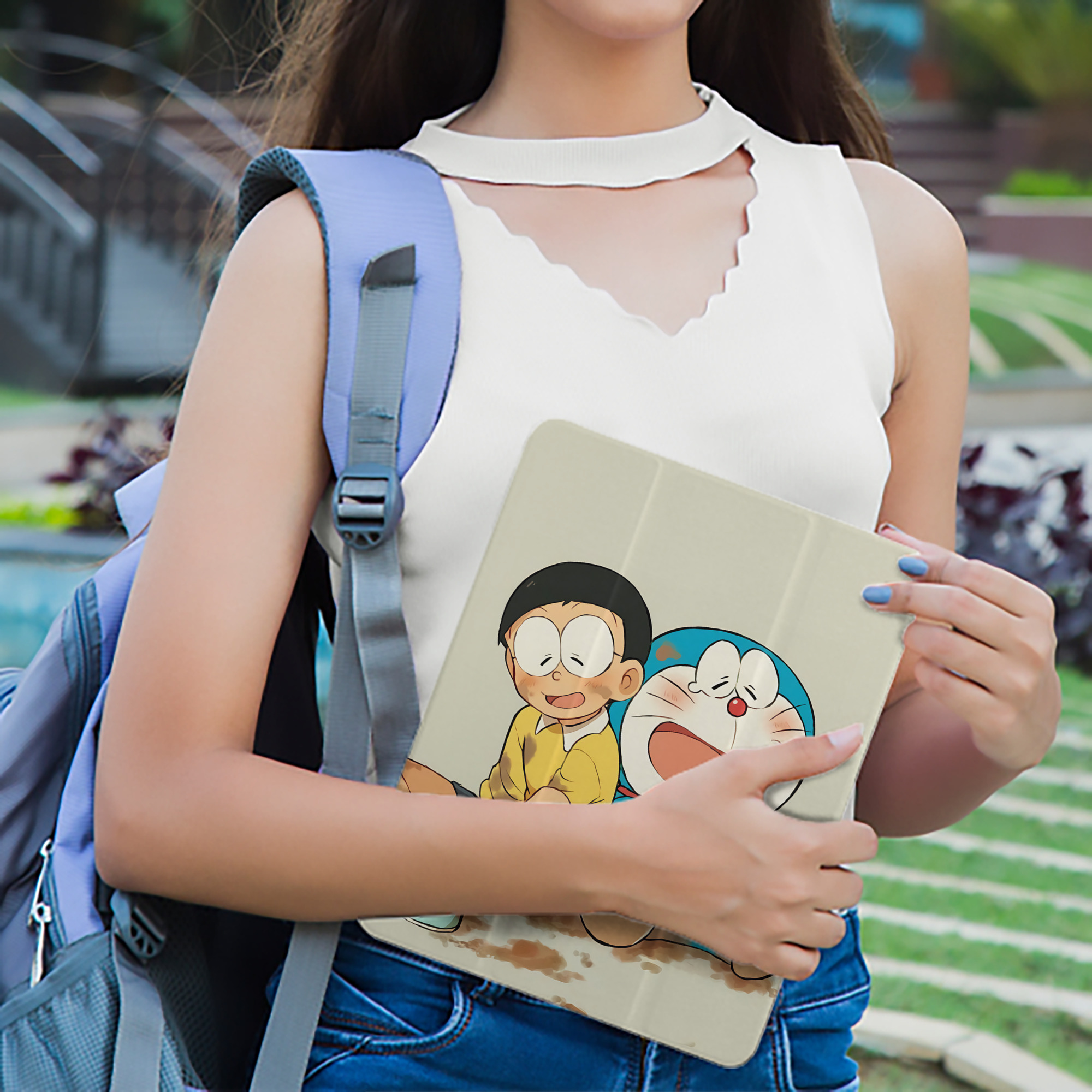 ドラえもん Doraemon IPad ケース ペン収納付き 三つ折りスタンド PUレザー×シリコン 対応機種9.5/10.5/10.9インチ